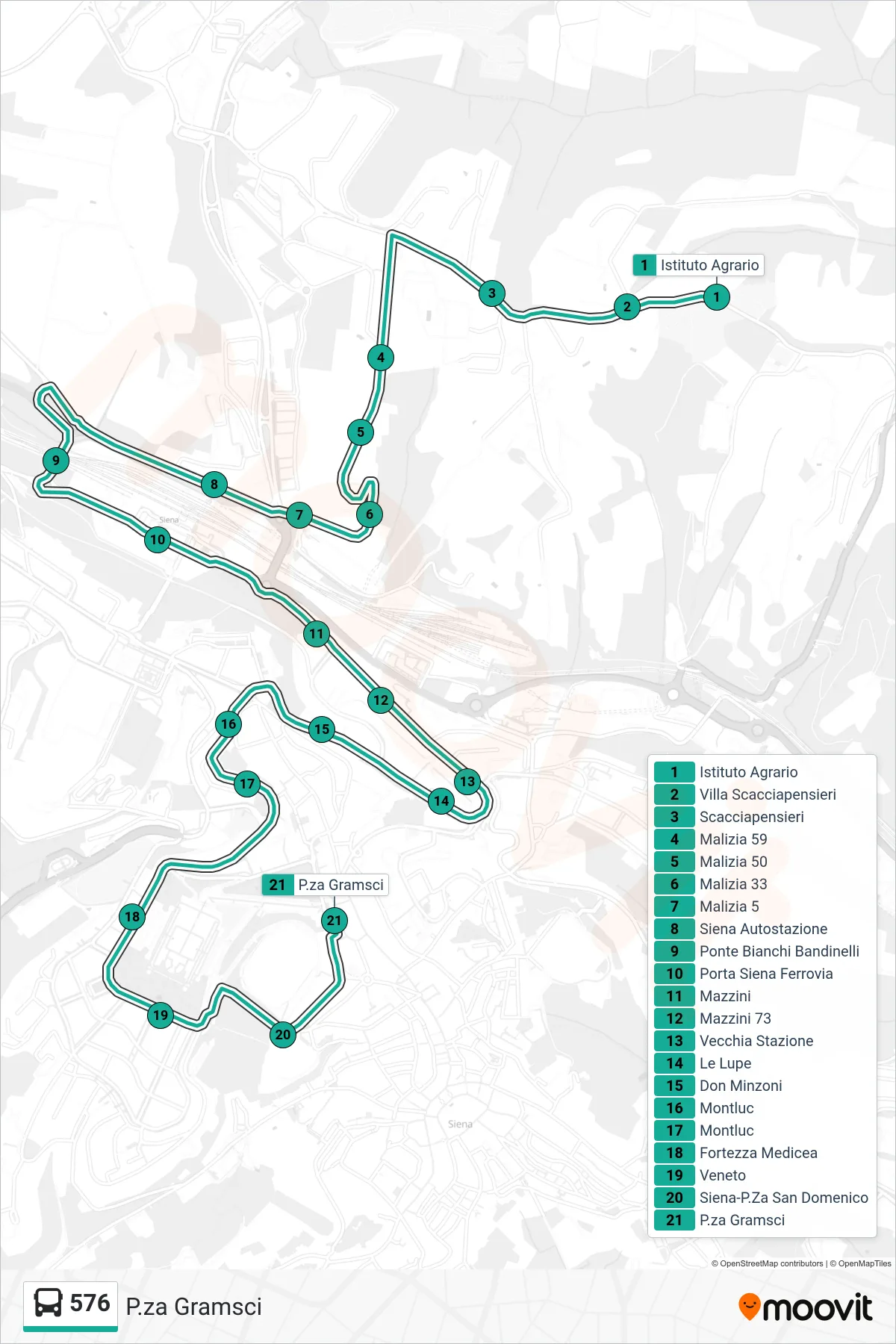 Linea 576 bus (P.za Gramsci) - Percorsi e fermate sulla mappa