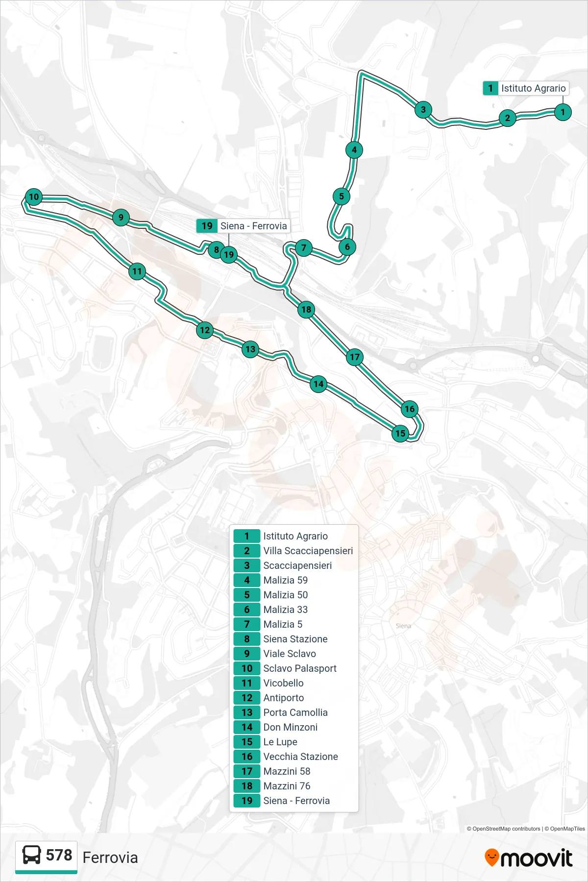 Linea 578  bus (Ferrovia) - Percorsi e fermate sulla mappa