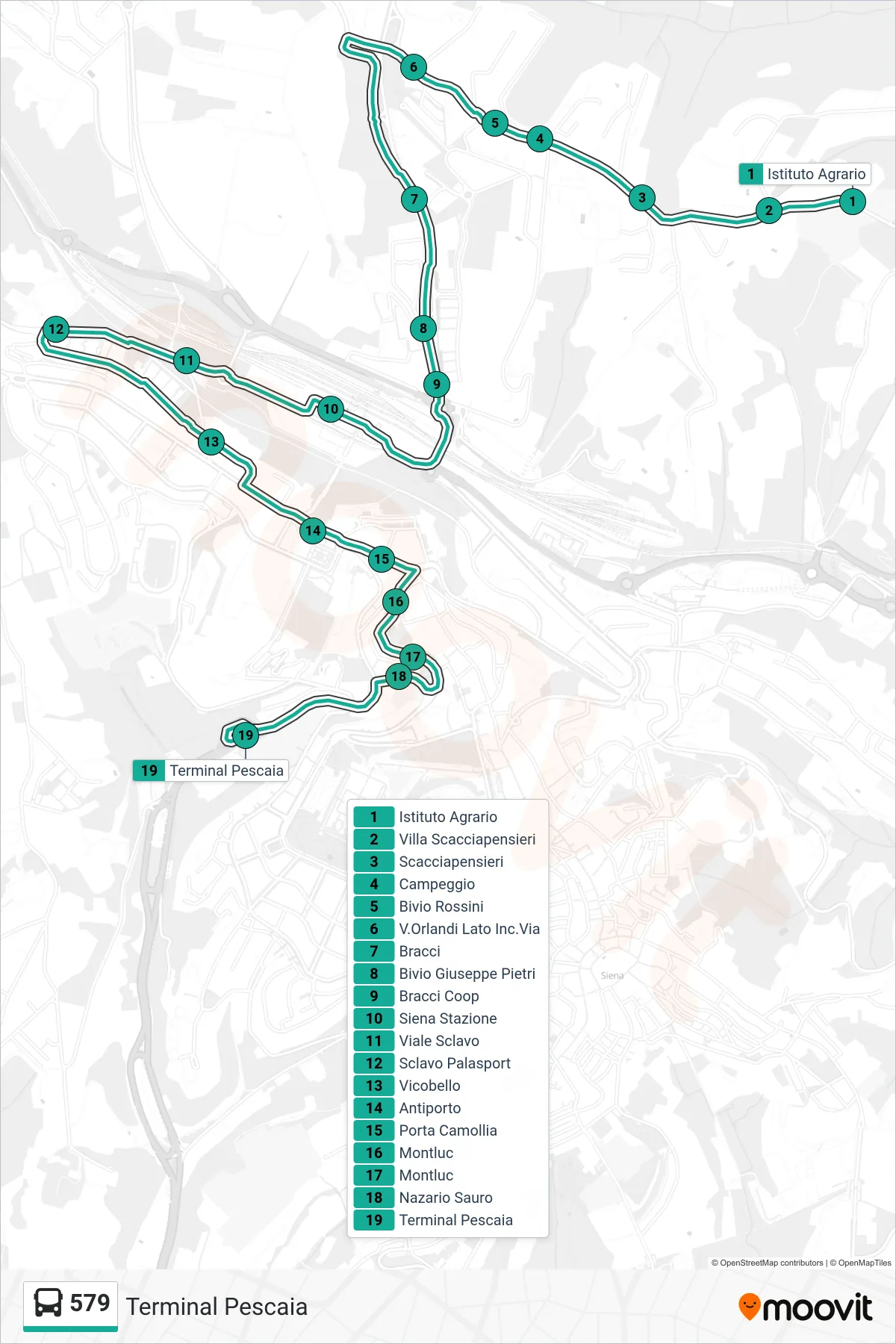 Linea 579 bus (Terminal Pescaia) - Percorsi e fermate sulla mappa