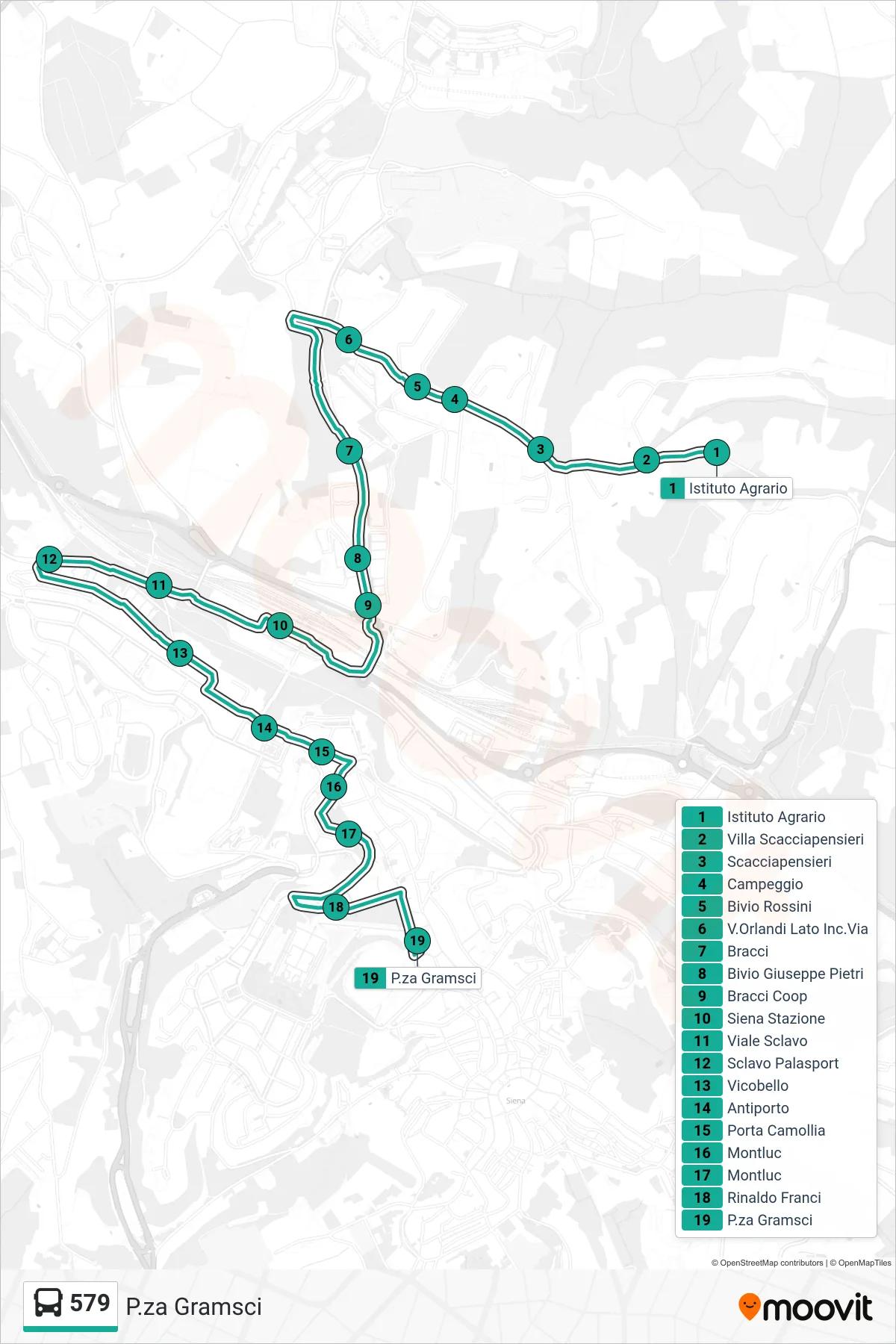 Linea 579 bus (P.za Gramsci) - Percorsi e fermate sulla mappa