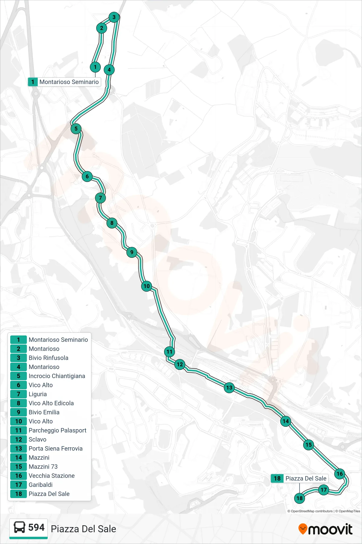 Linea 594  bus (Piazza Del Sale) - Percorsi e fermate sulla mappa