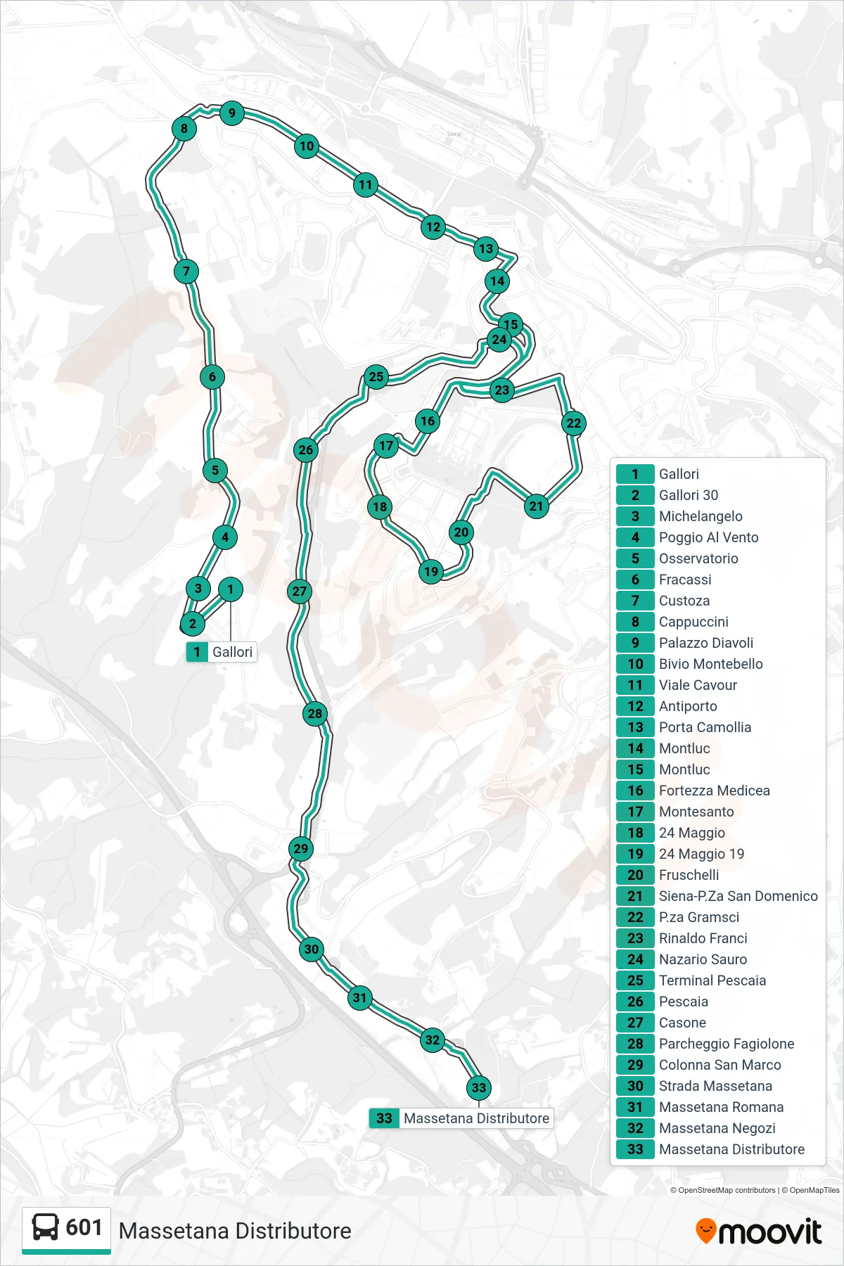 Linea 601 bus (Massetana Distributore) - Percorsi e fermate sulla mappa