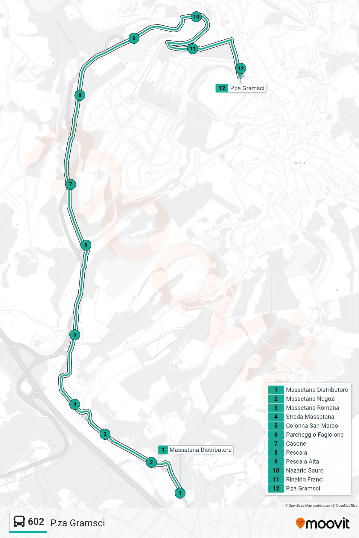 Linea 602 bus (P.za Gramsci) - Percorsi e fermate sulla mappa