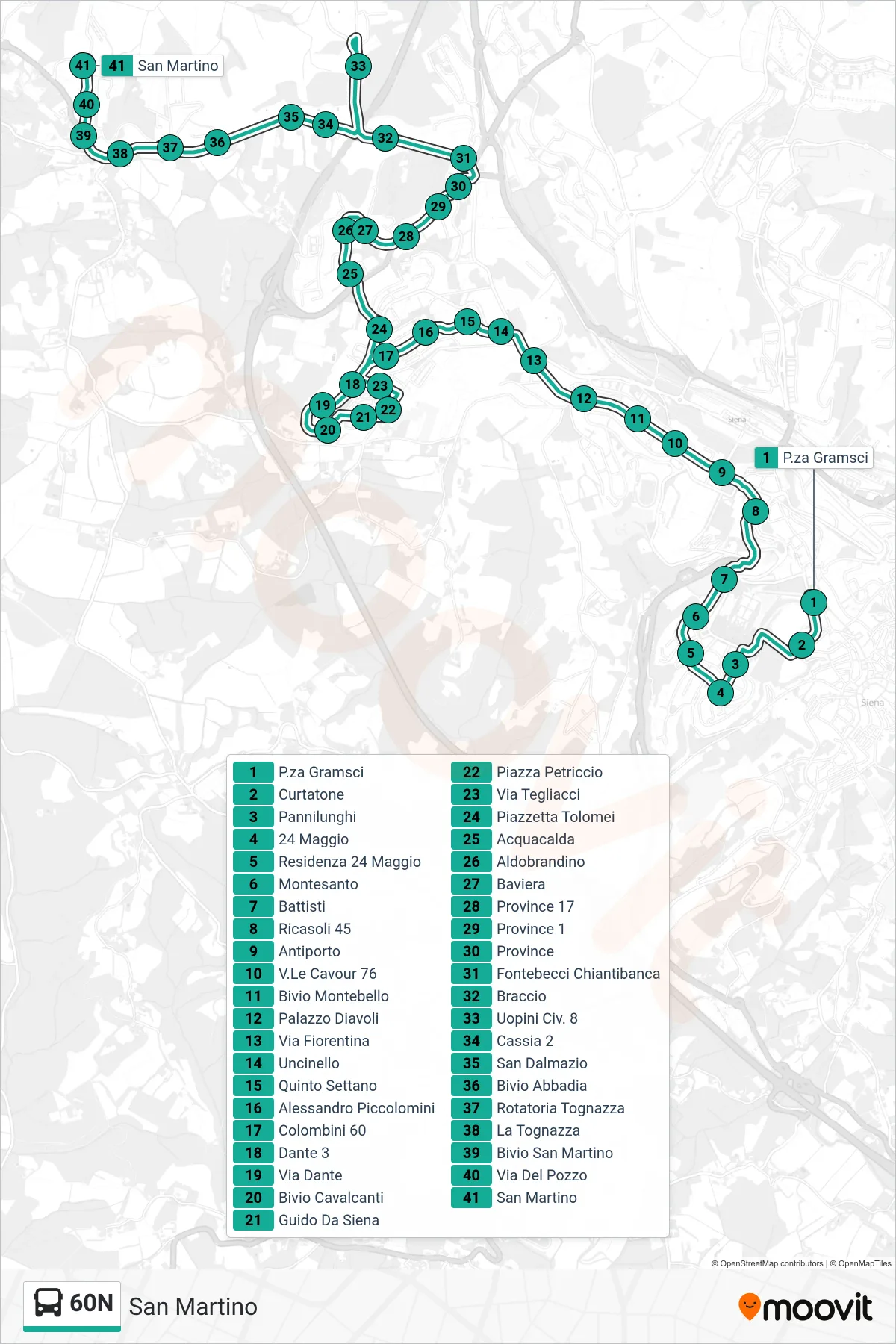Linea 60N bus (San Martino) - Percorsi e fermate sulla mappa