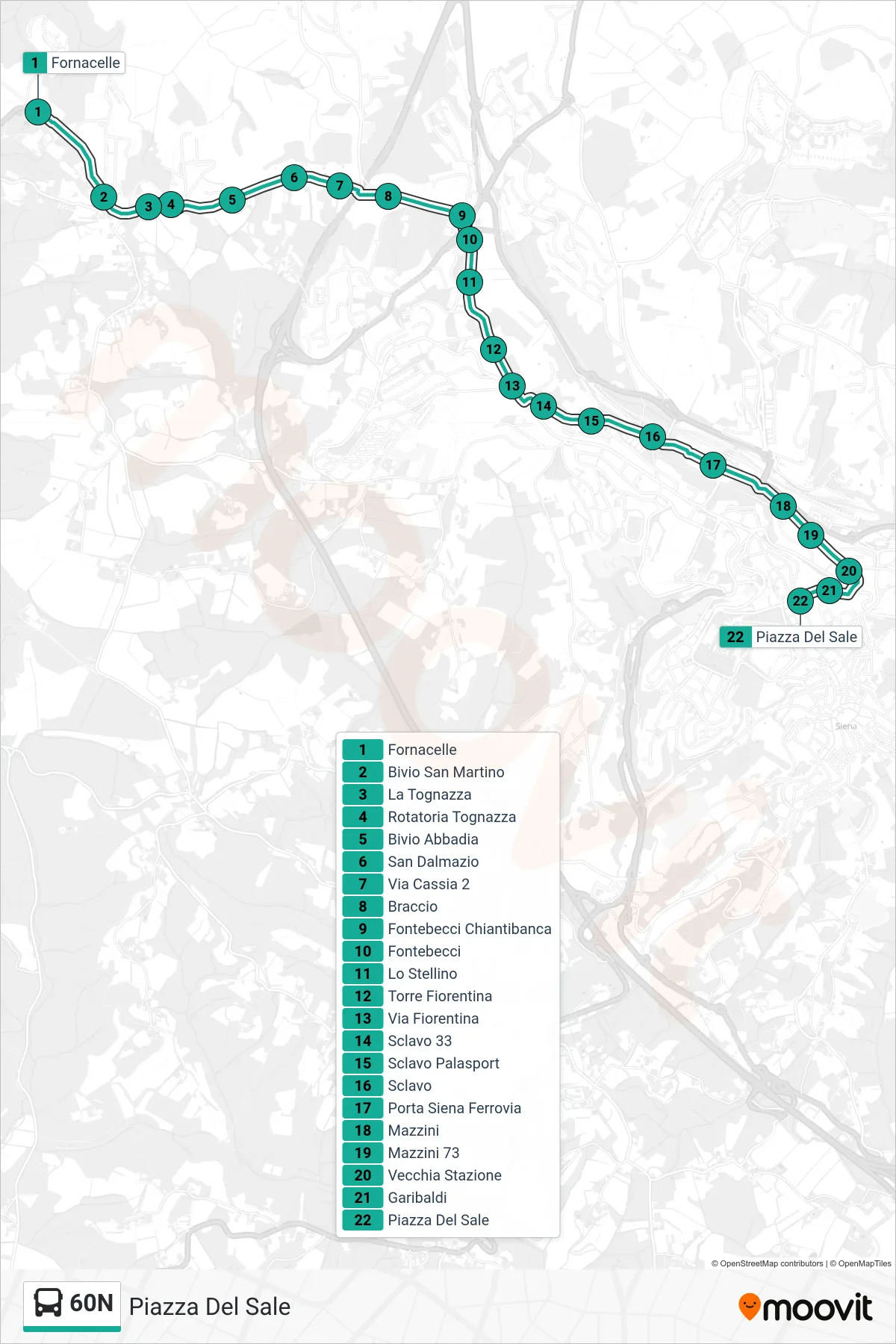 Linea 60N  bus (Piazza Del Sale) - Percorsi e fermate sulla mappa