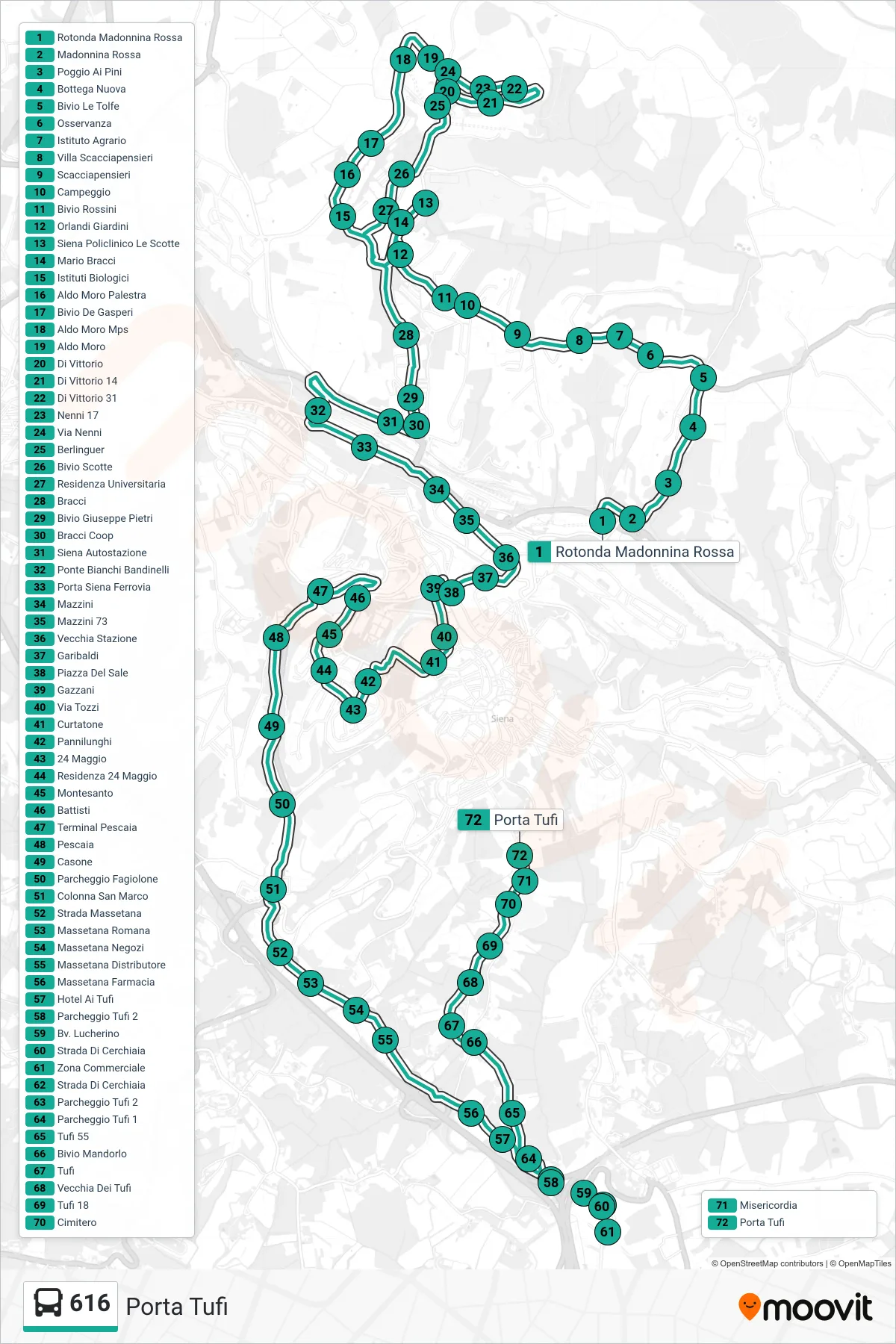 Linea 616 bus (Porta Tufi) - Percorsi e fermate sulla mappa