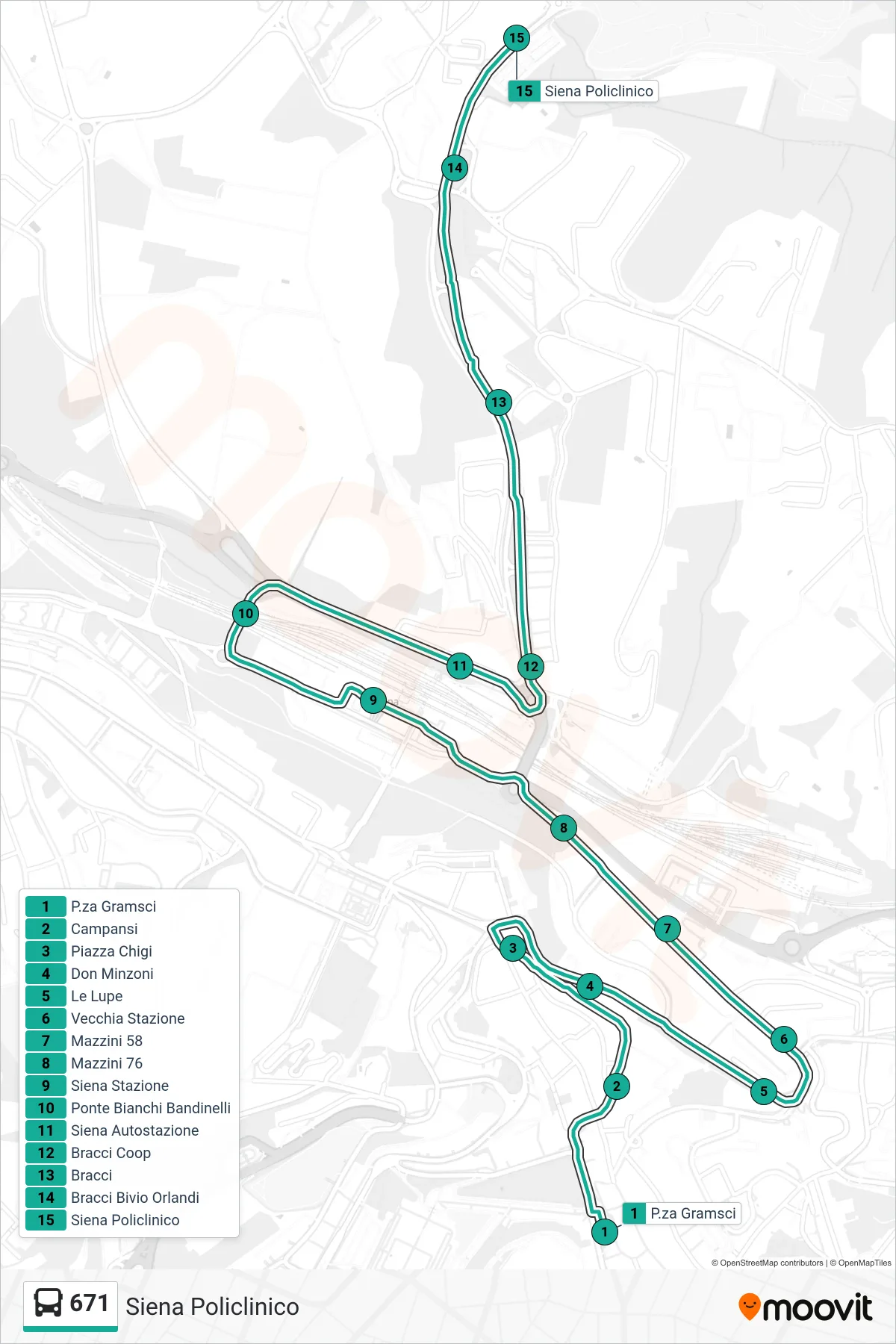 Linea 671 bus (Siena Policlinico) - Percorsi e fermate sulla mappa