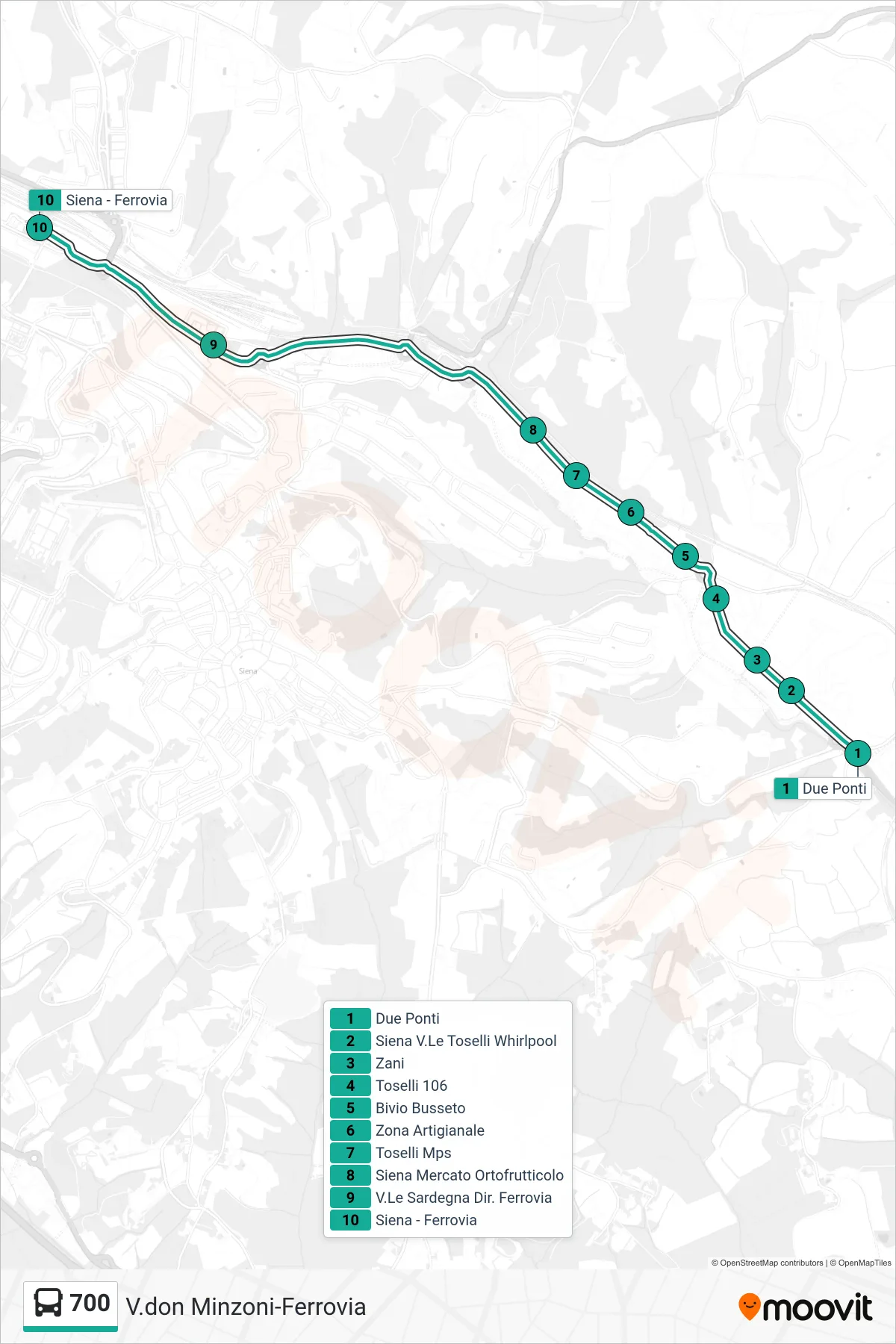 Linea 700 bus (Ferrovia) - Percorsi e fermate sulla mappa