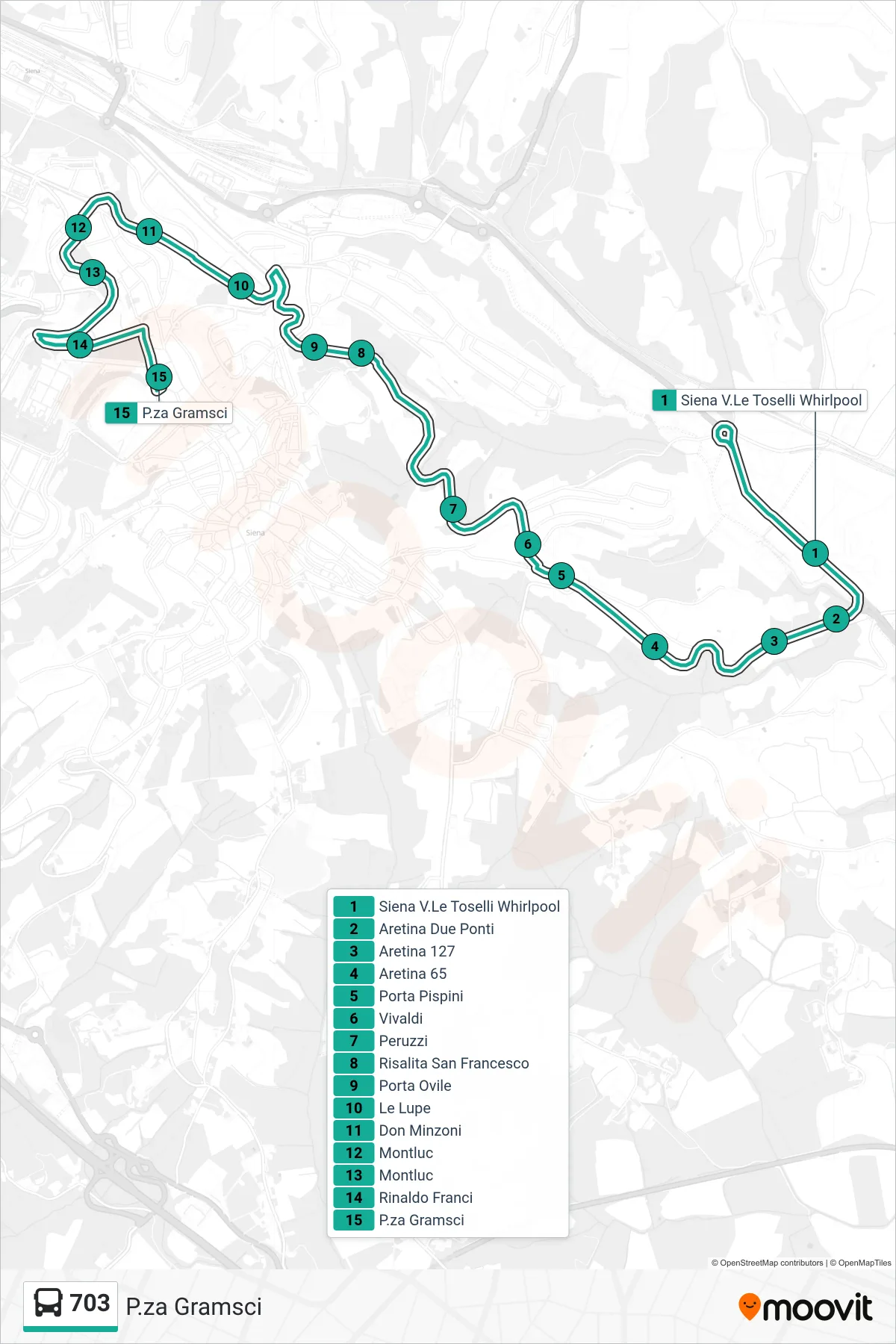 Linea 703 bus (P.za Gramsci) - Percorsi e fermate sulla mappa