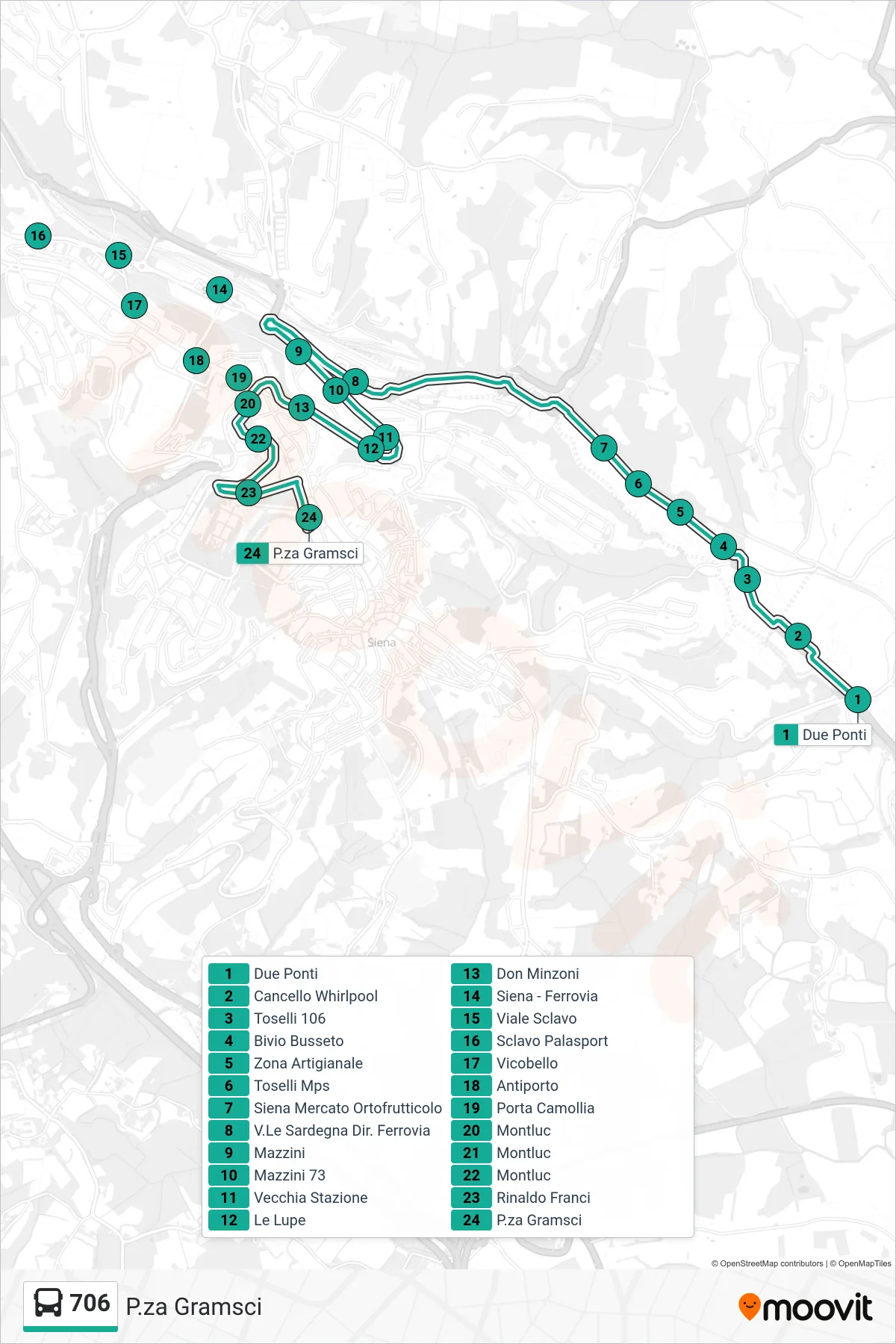 Linea 706 bus (P.za Gramsci) - Percorsi e fermate sulla mappa