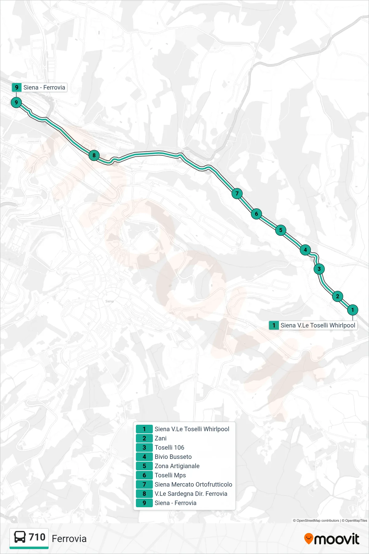 Linea 710 bus (Ferrovia) - Percorsi e fermate sulla mappa