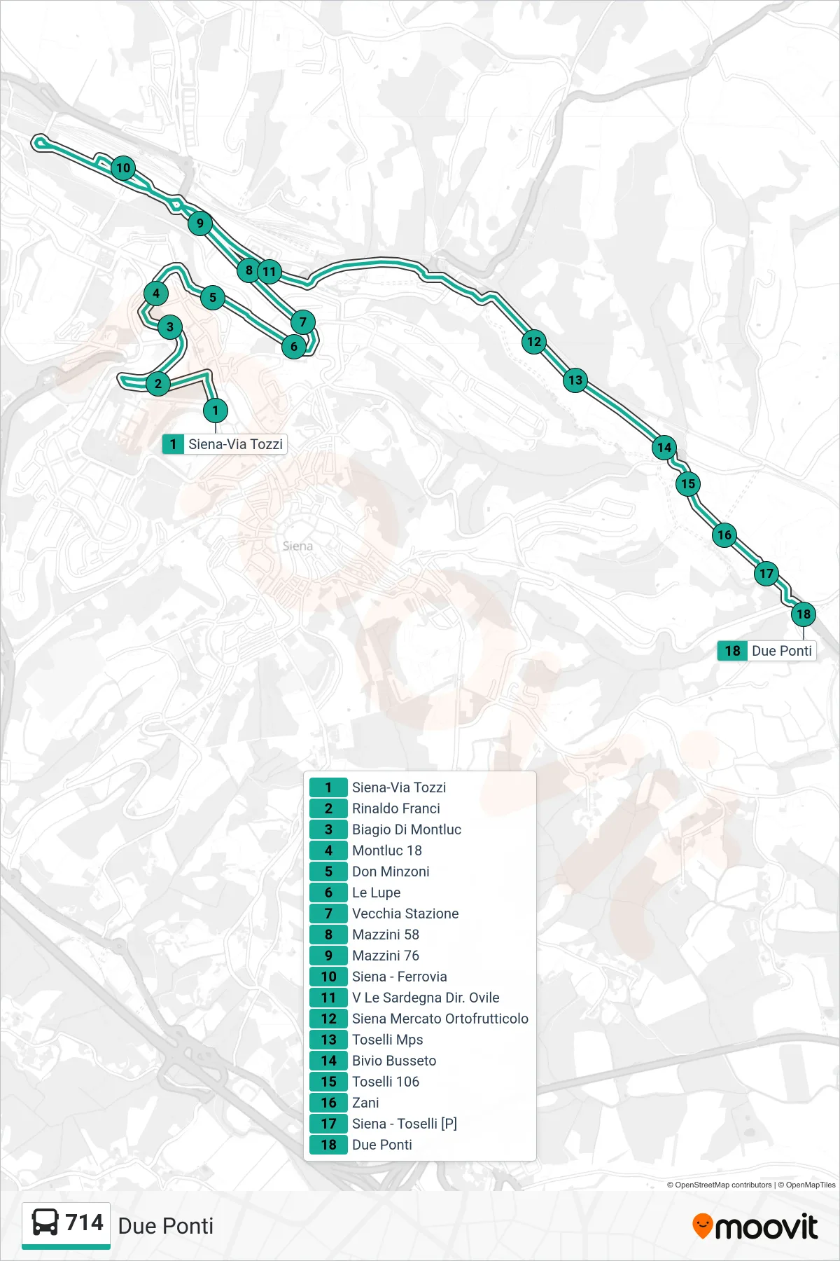 Linea 714 bus (Due Ponti) - Percorsi e fermate sulla mappa
