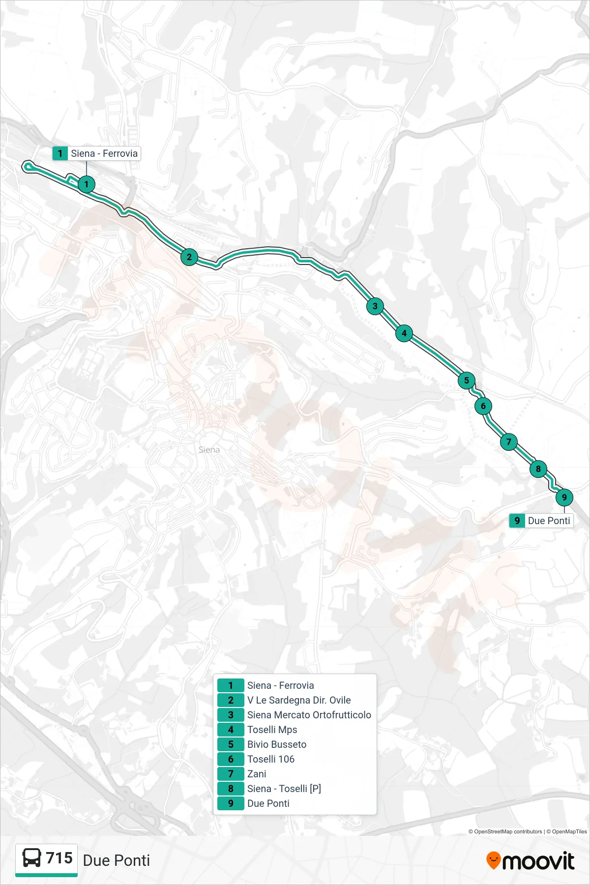 Linea 715 bus (Due Ponti) - Percorsi e fermate sulla mappa