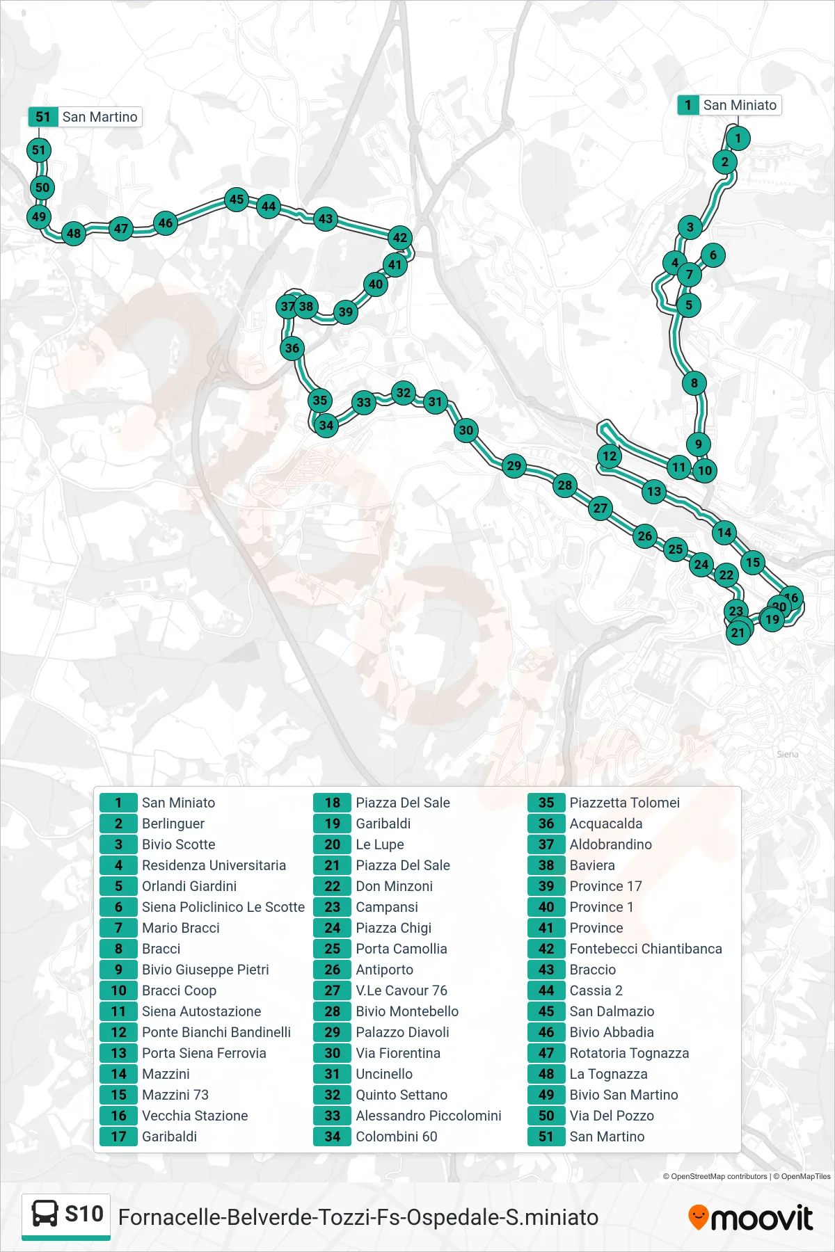 Linea S10 bus (San Martino) - Percorsi e fermate sulla mappa