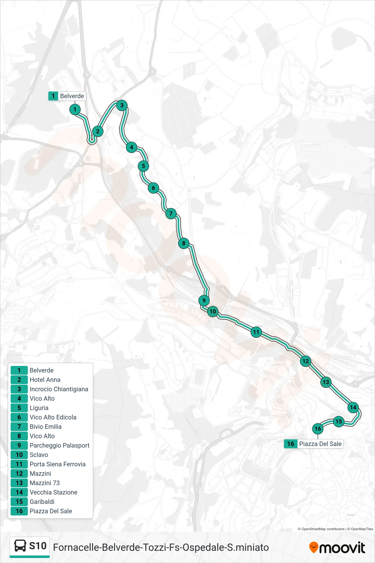 Linea S10 bus (Piazza Del Sale) - Percorsi e fermate sulla mappa