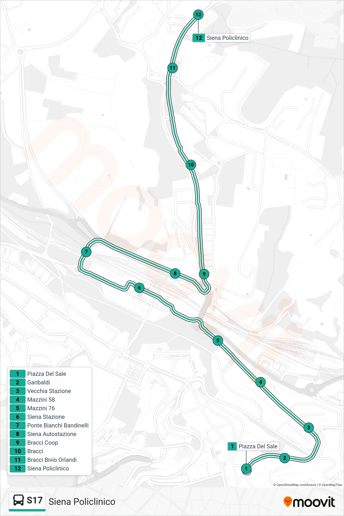 Linea S17 bus (Siena Policlinico) - Percorsi e fermate sulla mappa