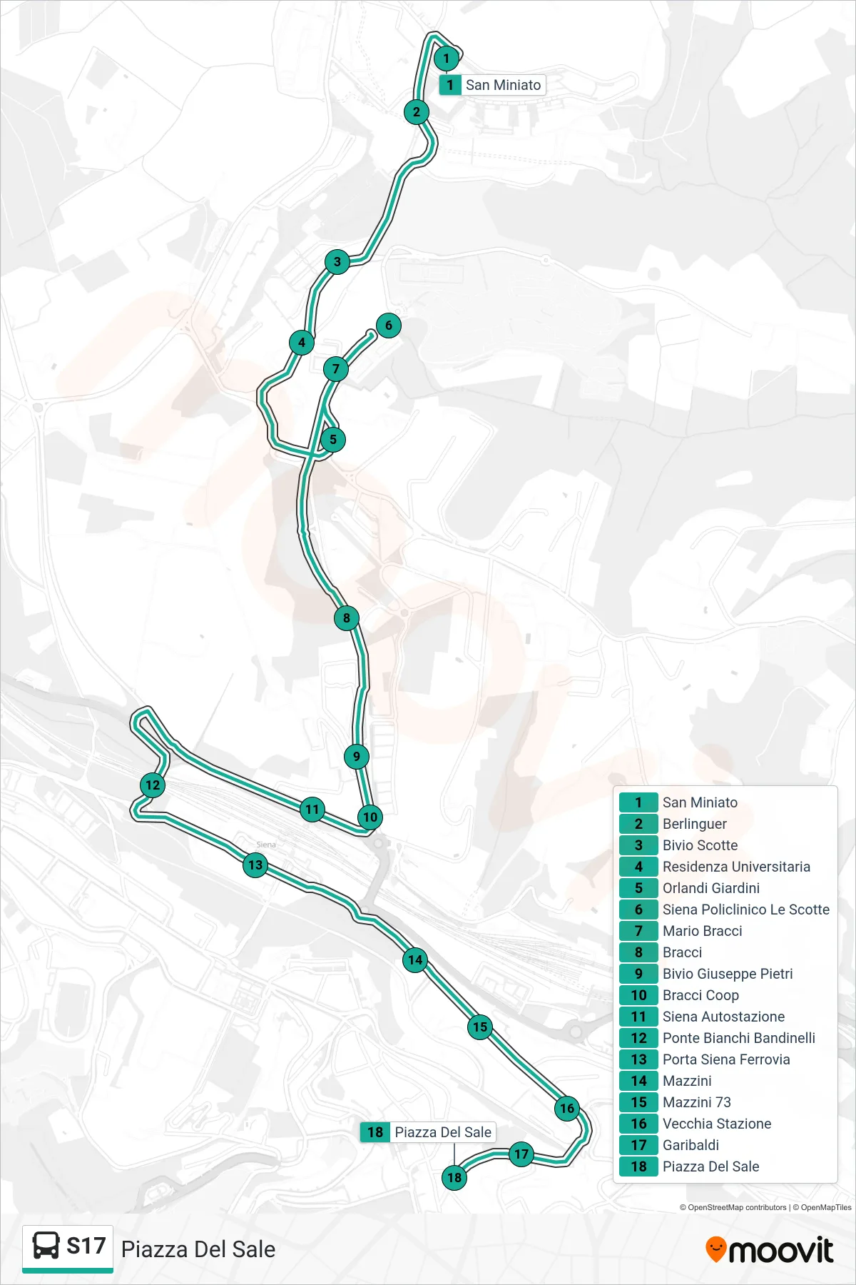 Linea S17  bus (Piazza Del Sale) - Percorsi e fermate sulla mappa