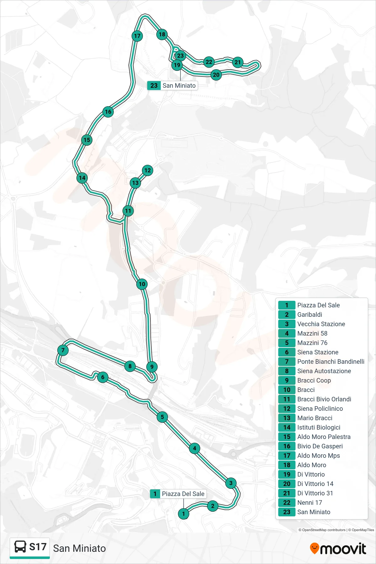 Linea S17 bus (San Miniato) - Percorsi e fermate sulla mappa