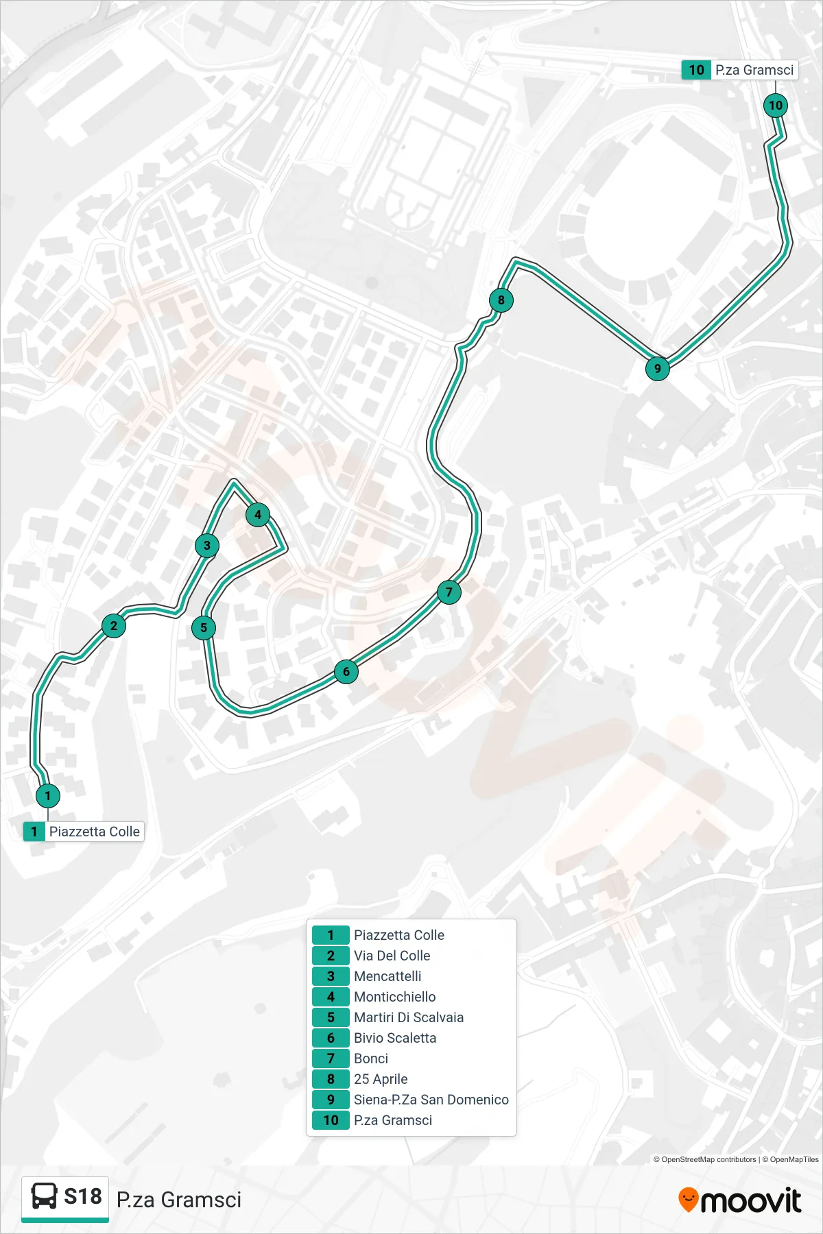 Linea S18  bus (P.za Gramsci) - Percorsi e fermate sulla mappa