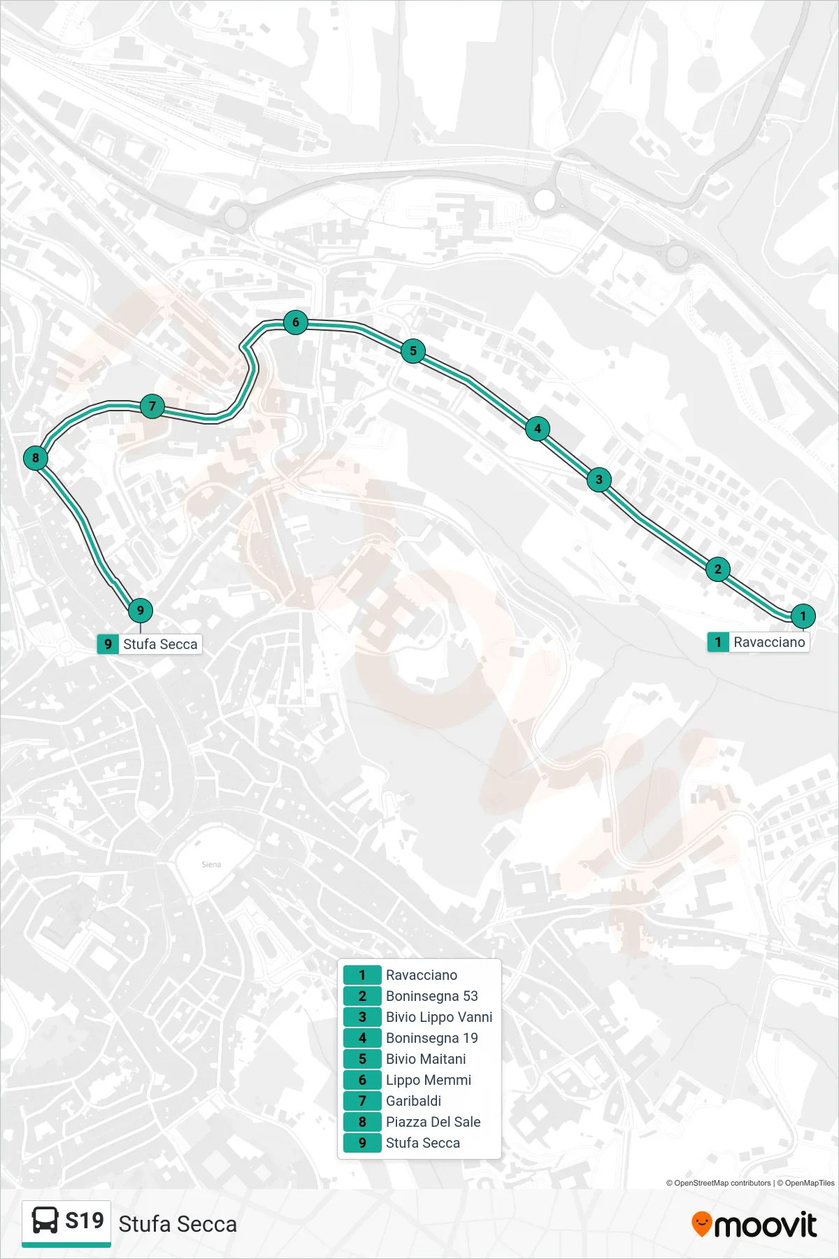 Linea S19  bus (Stufa Secca) - Percorsi e fermate sulla mappa