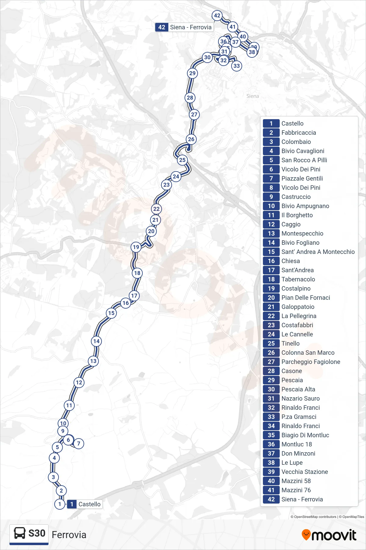 Linea S30  bus (Ferrovia) - Percorsi e fermate sulla mappa