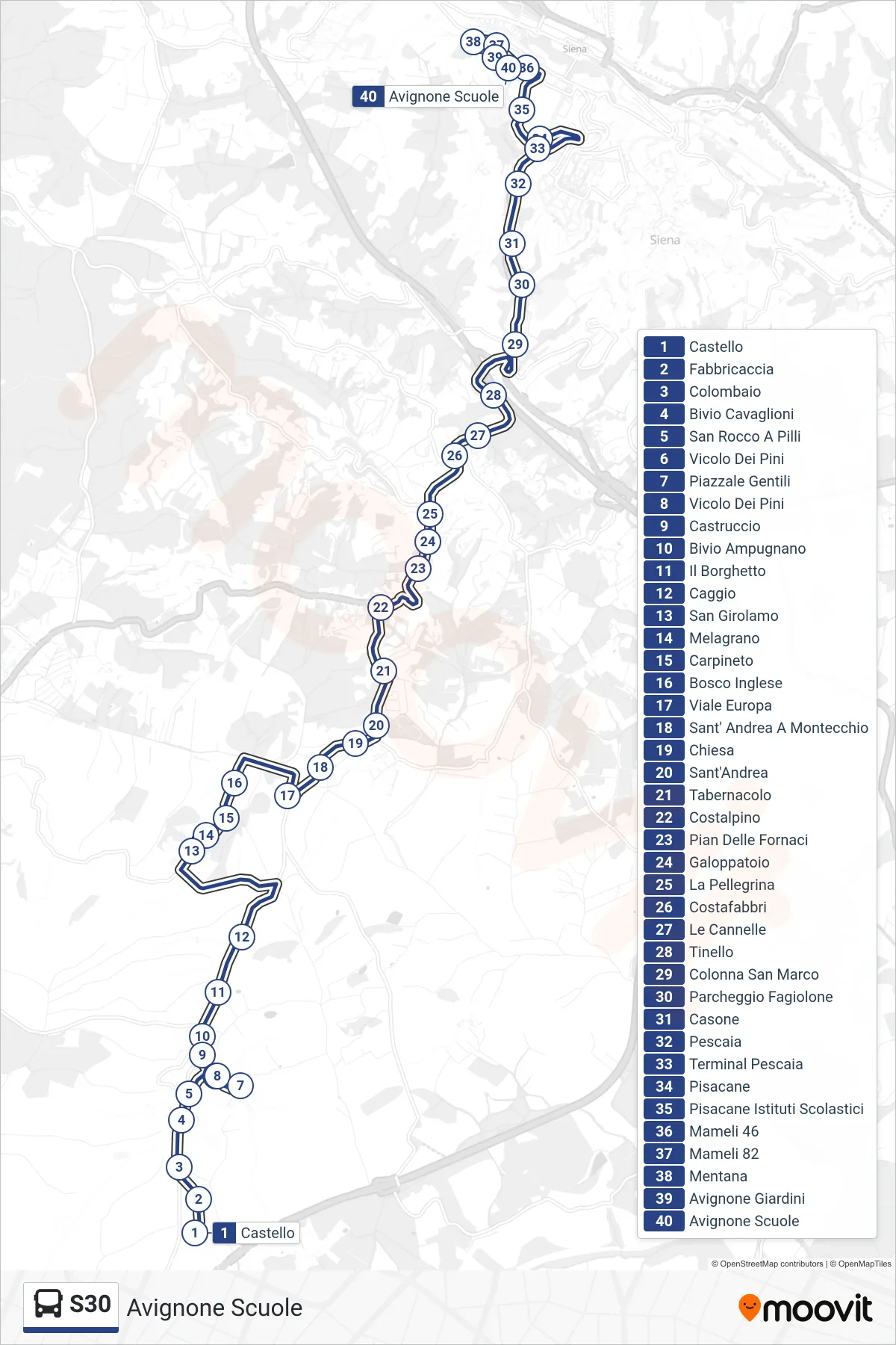 Linea S30 bus (Avignone Scuole) - Percorsi e fermate sulla mappa