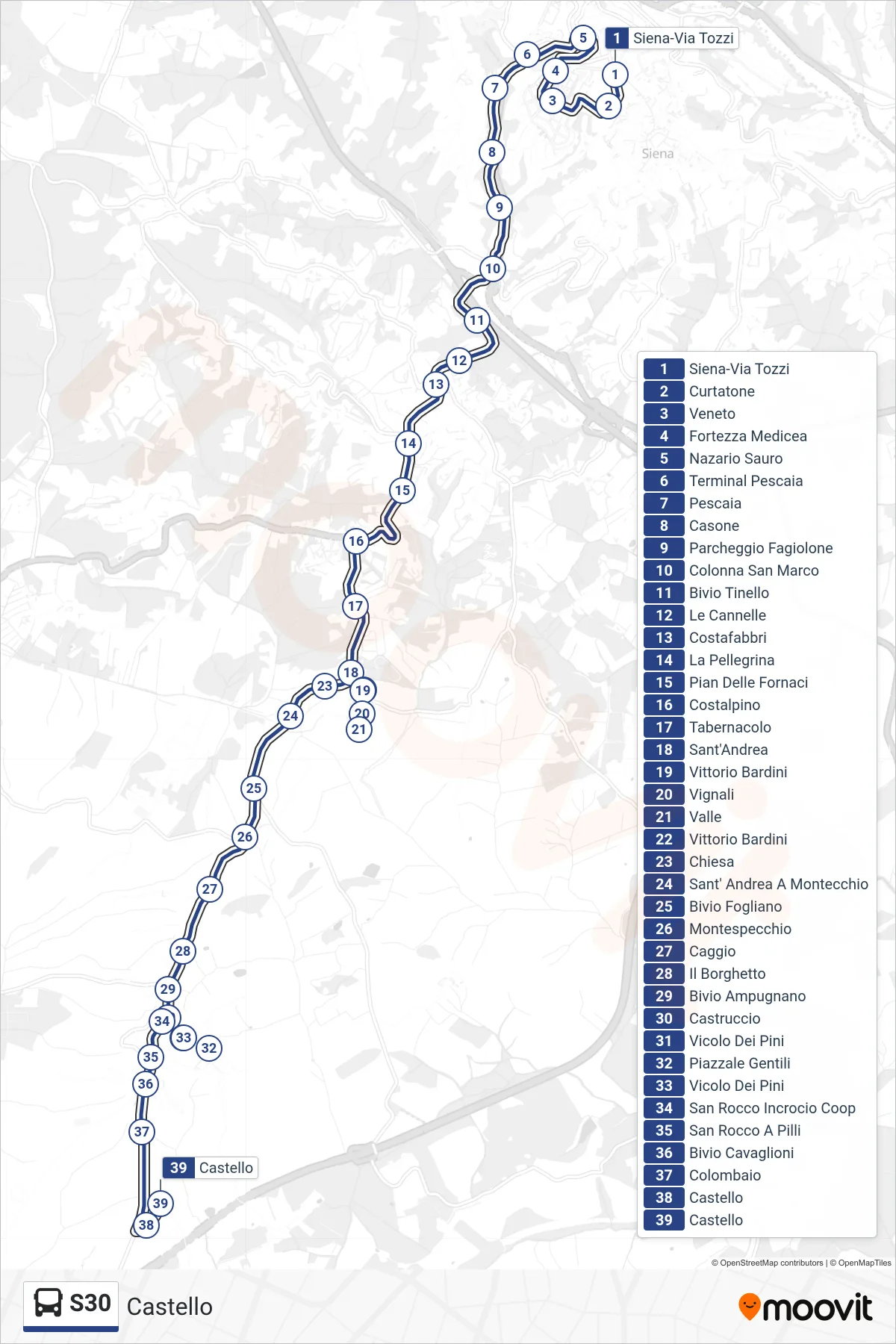 Linea S30 bus (Castello) - Percorsi e fermate sulla mappa