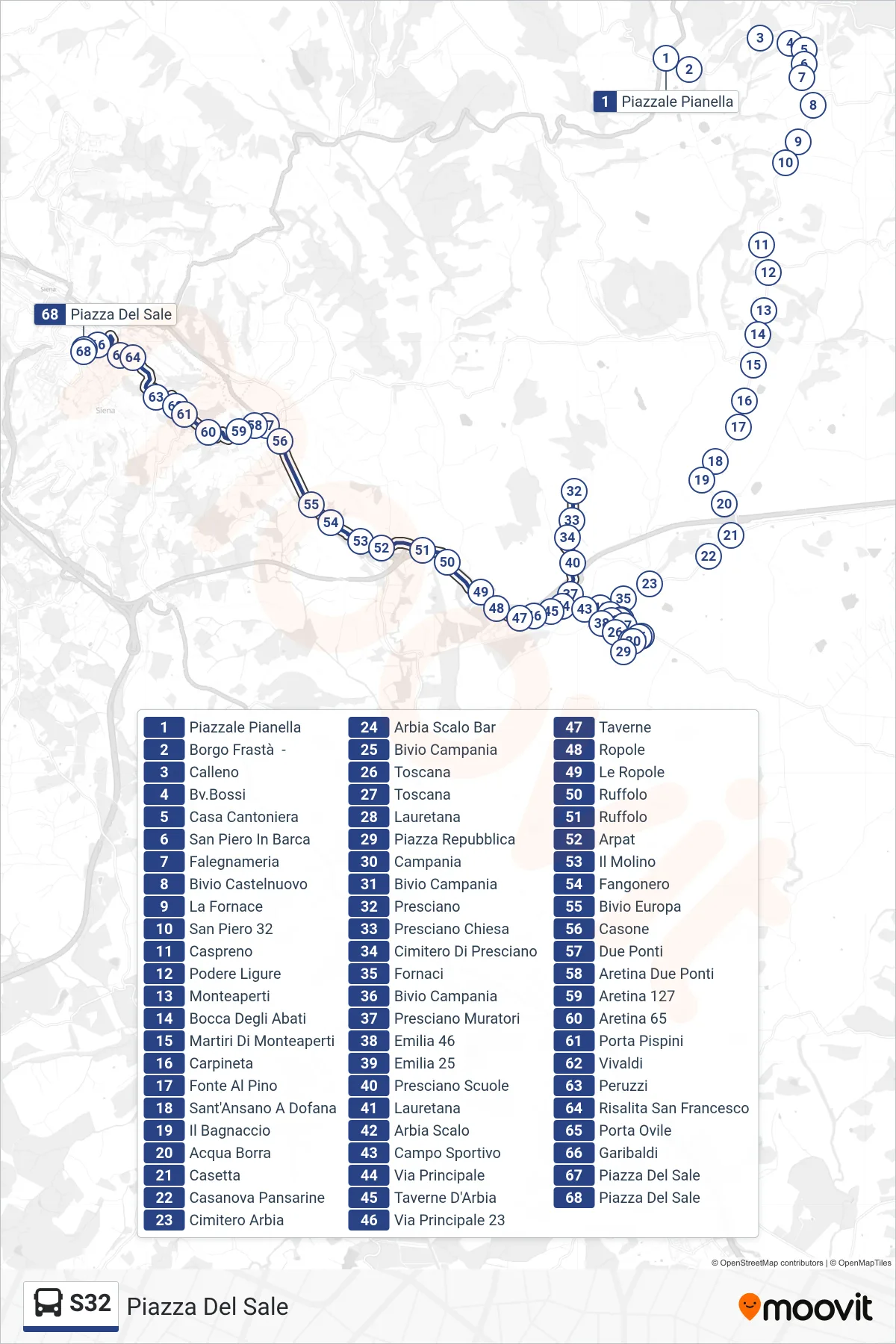 Linea S32 bus (Piazza Del Sale) - Percorsi e fermate sulla mappa