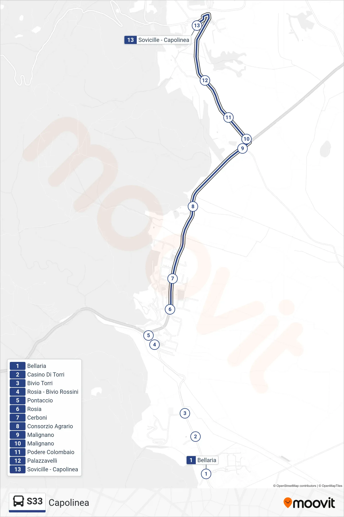 Linea S33 bus (Capolinea) - Percorsi e fermate sulla mappa