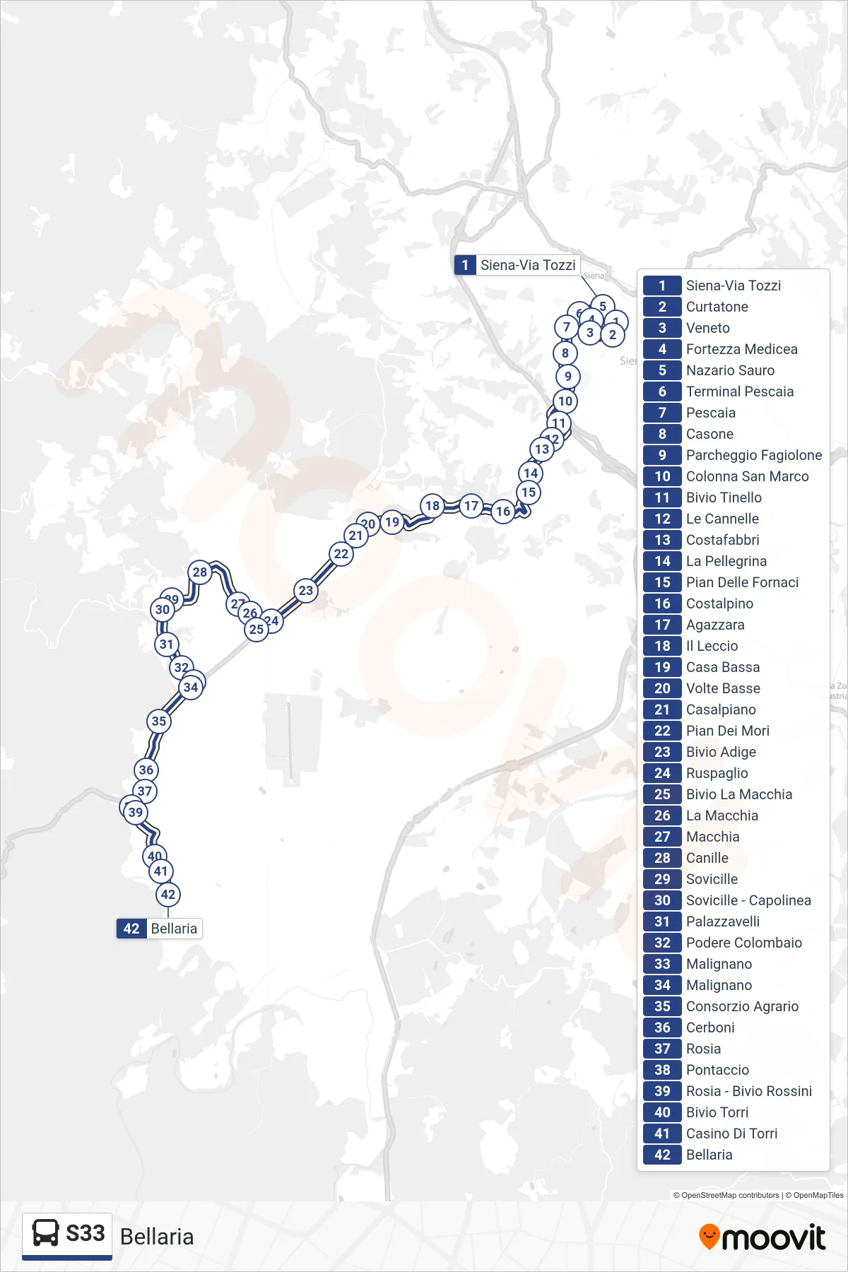 Linea S33  bus (Bellaria) - Percorsi e fermate sulla mappa