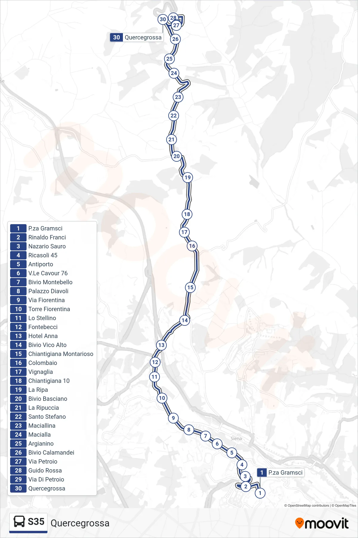 Linea S35  bus (Quercegrossa) - Percorsi e fermate sulla mappa