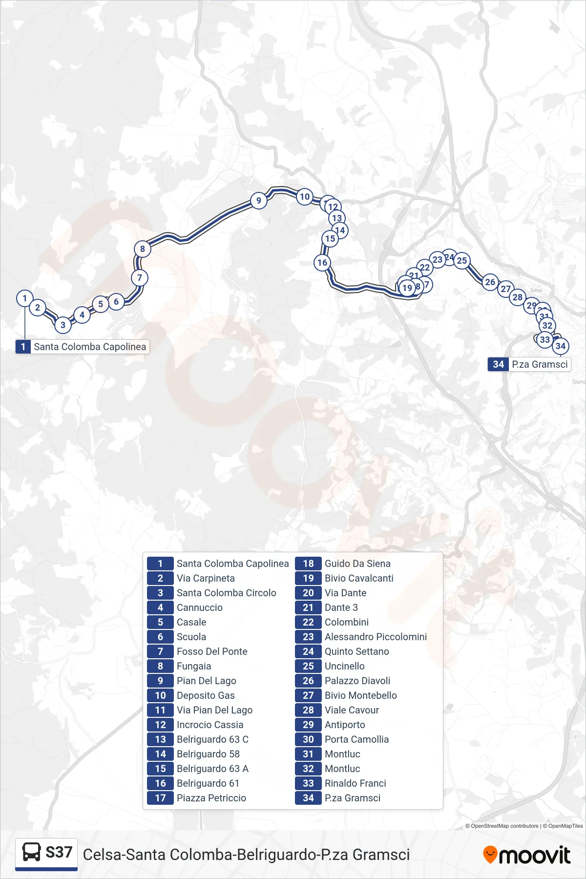 Linea S37  bus (Via Tozzi) - Percorsi e fermate sulla mappa