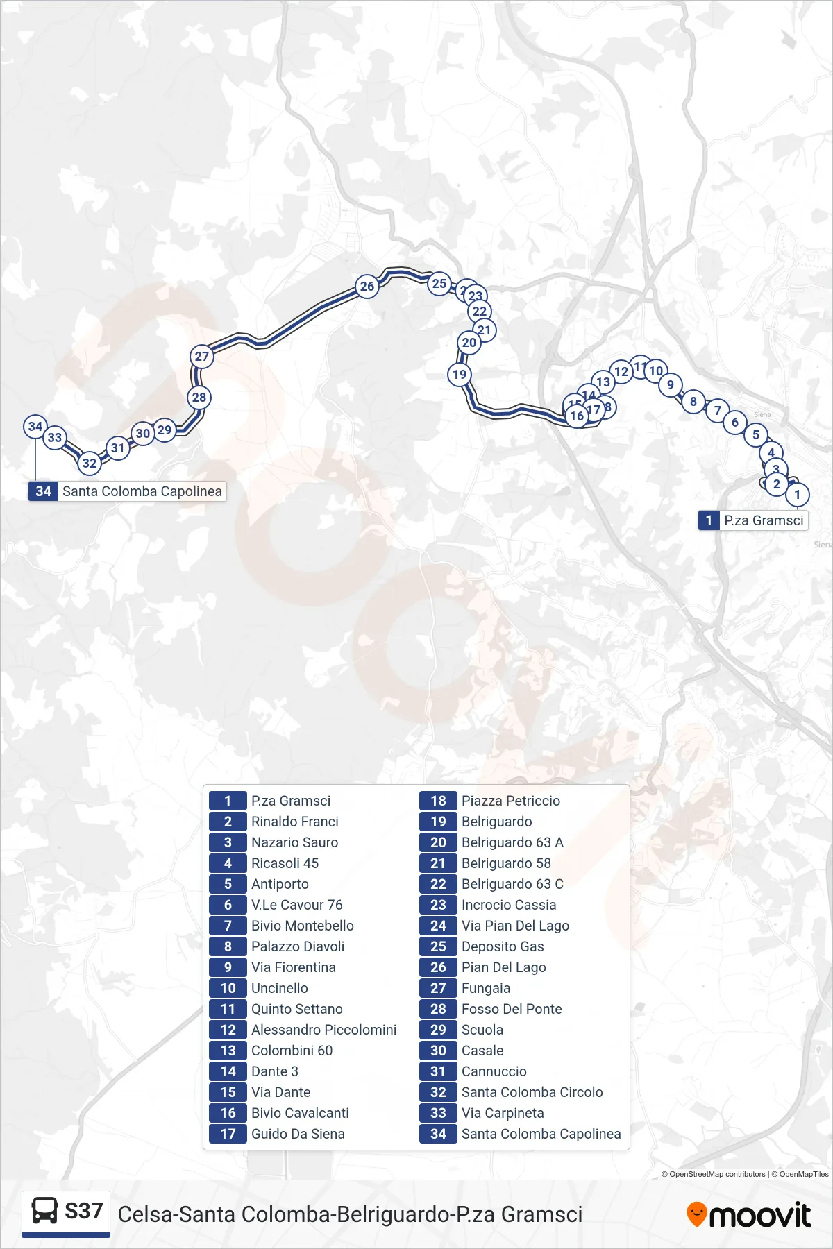 Linea S37 bus (Santa Colomba Capolinea) - Percorsi e fermate sulla mappa