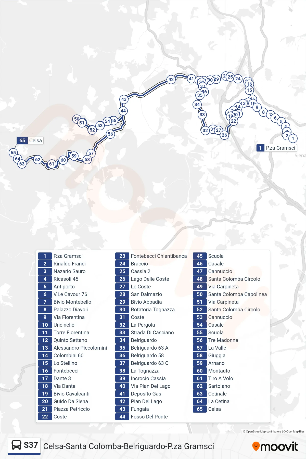 Linea S37  bus (Celsa) - Percorsi e fermate sulla mappa