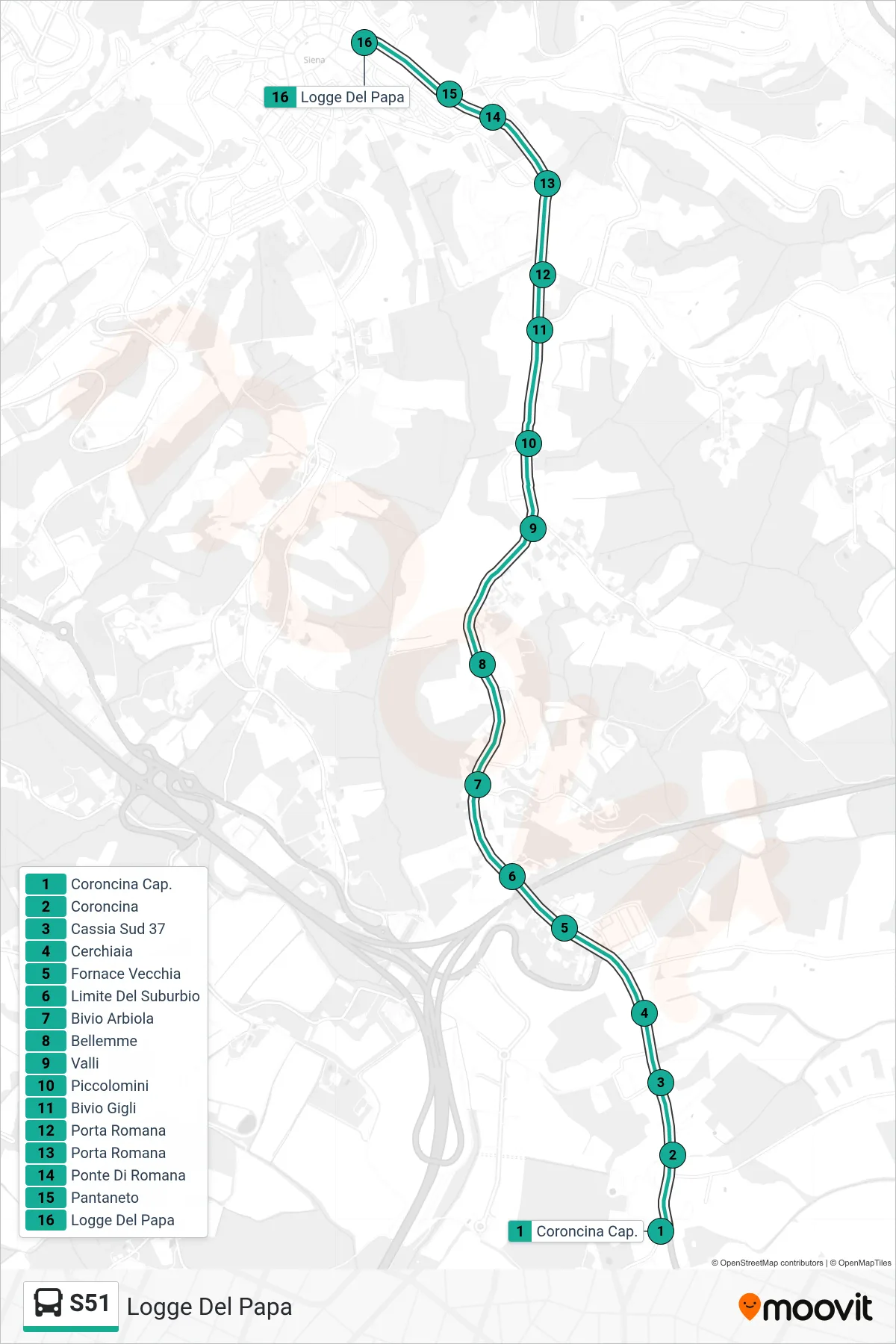 Linea S51  bus (Logge Del Papa) - Percorsi e fermate sulla mappa