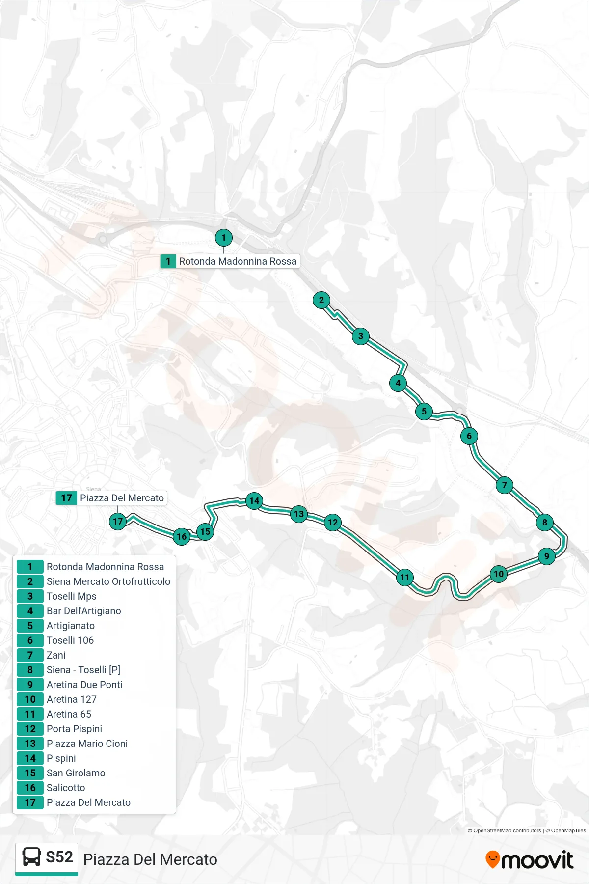 Linea S52 bus (Piazza Del Mercato) - Percorsi e fermate sulla mappa