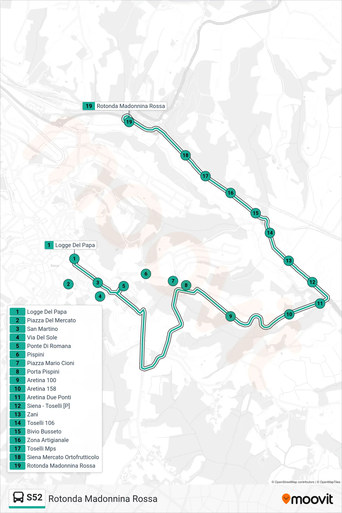 Linea S52  bus (Rotonda Madonnina Rossa) - Percorsi e fermate sulla mappa
