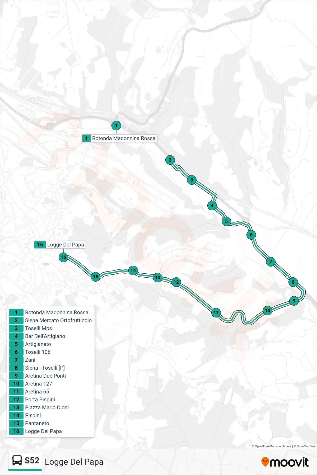 Linea S52 bus (Logge Del Papa) - Percorsi e fermate sulla mappa