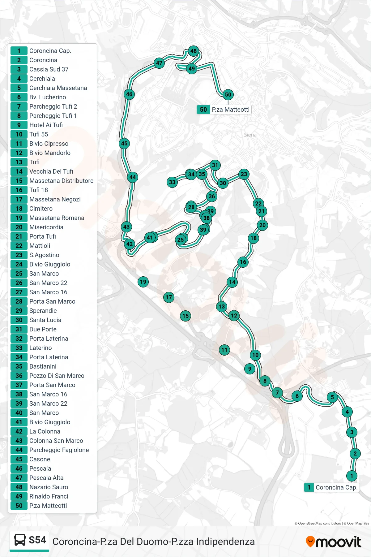 Linea S54  bus (P.za Matteotti) - Percorsi e fermate sulla mappa