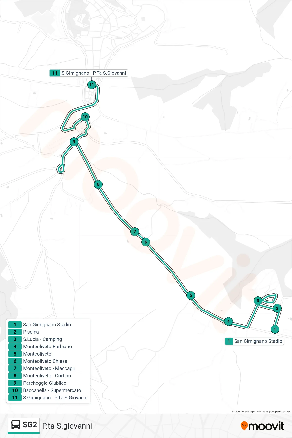 Linea SG2 bus (P.Ta S.Giovanni) - Percorsi e fermate sulla mappa