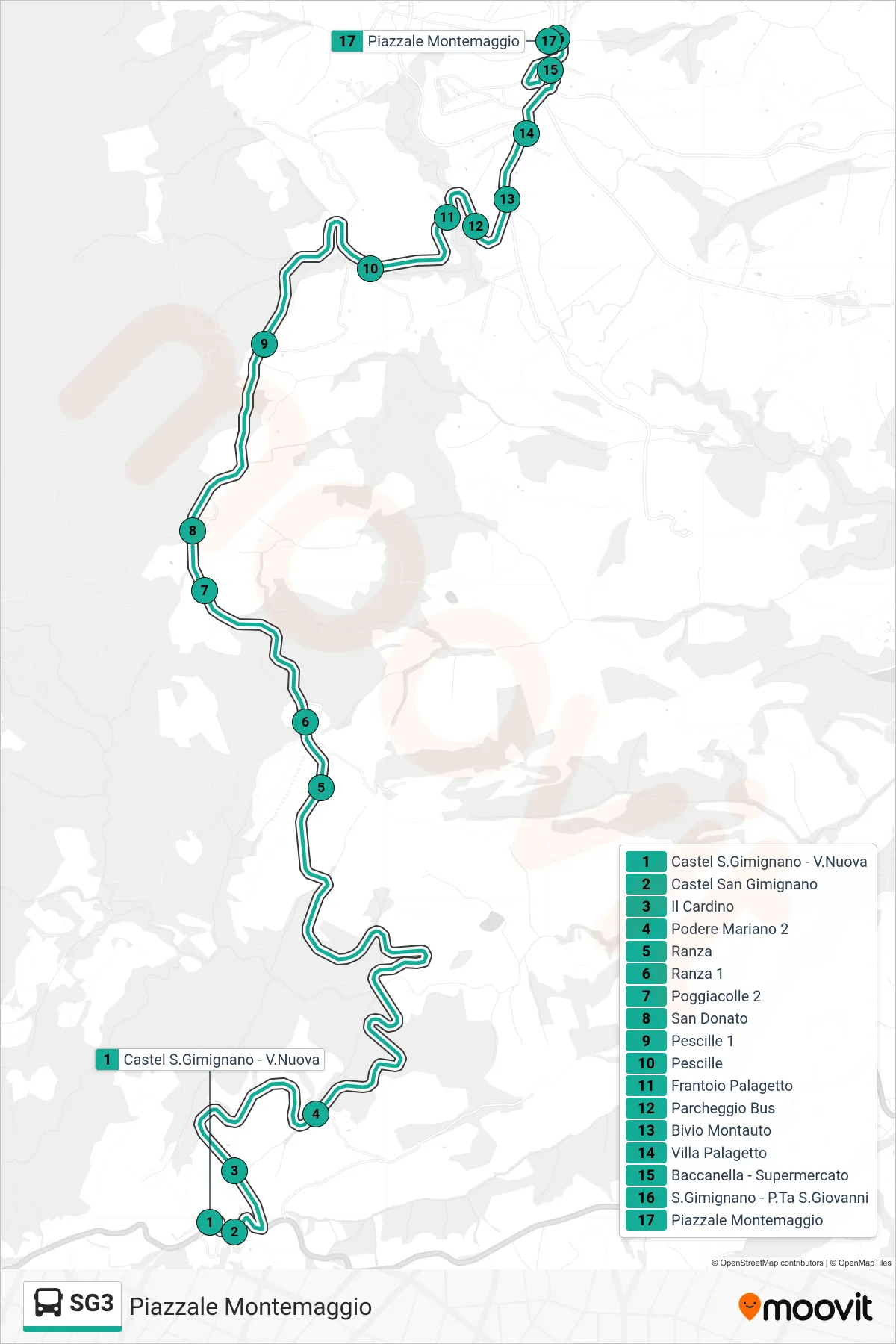 Linea SG3 bus (Piazzale Montemaggio) - Percorsi e fermate sulla mappa
