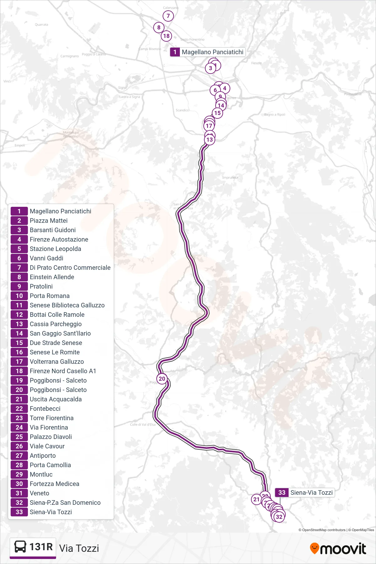 Linea 131R bus (Via Tozzi) - Percorsi e fermate sulla mappa
