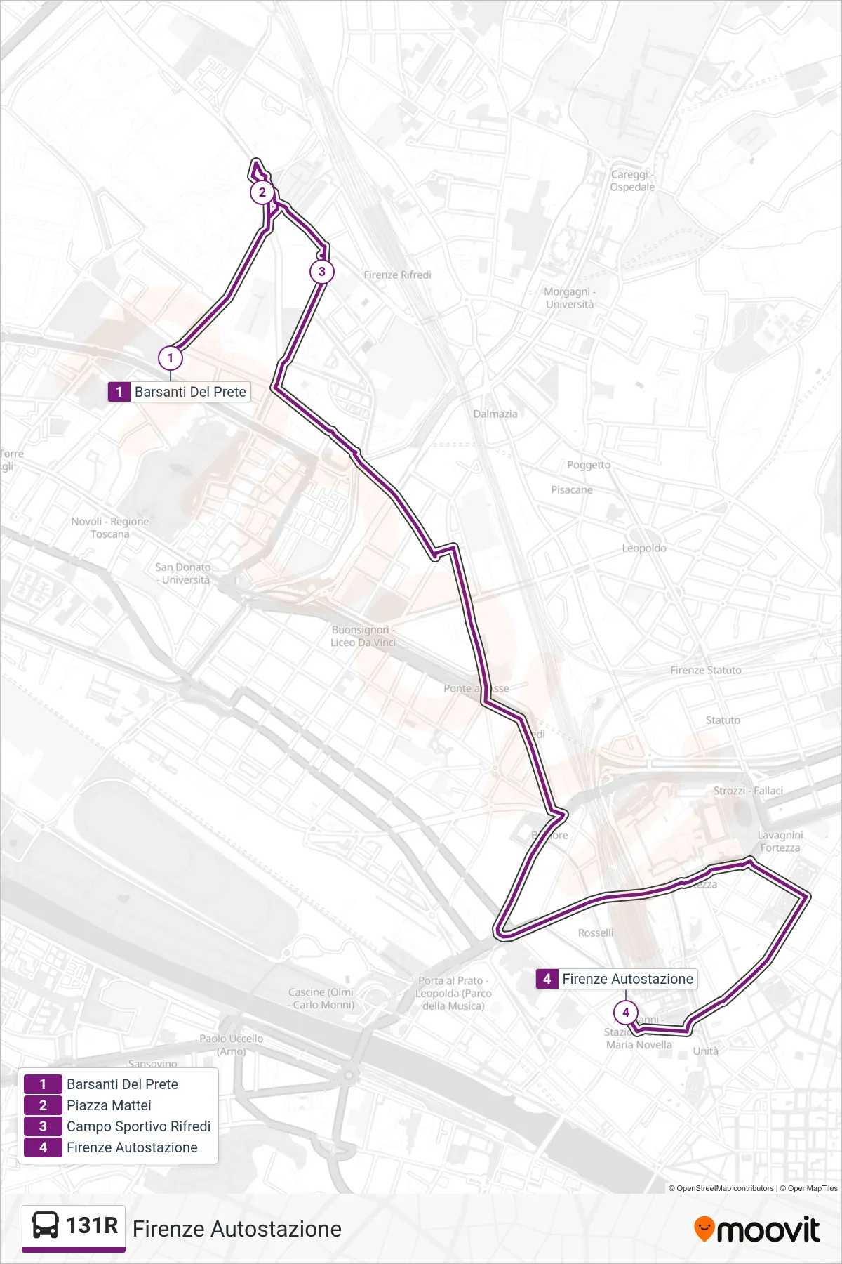 Linea 131R  bus (Firenze Autostazione) - Percorsi e fermate sulla mappa