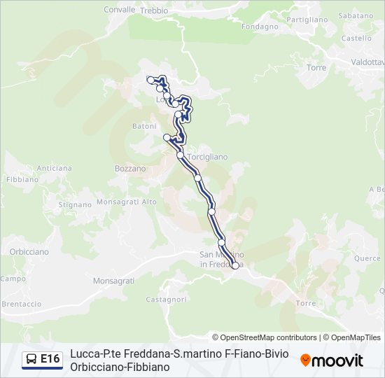 E16 Bus Line Map