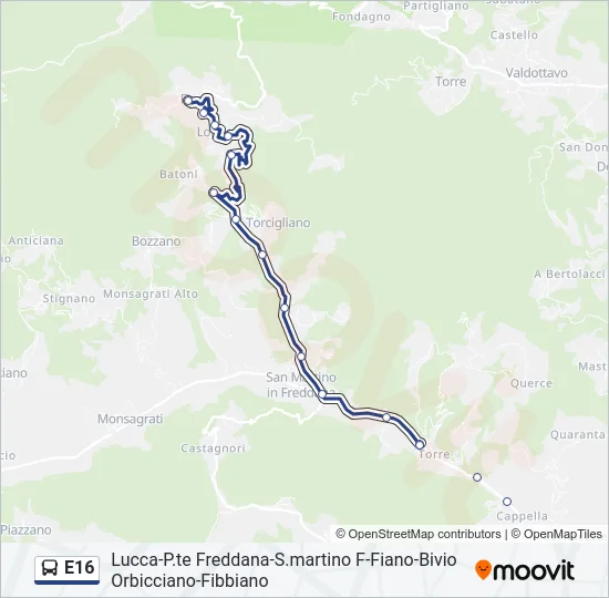 E16 Bus Line Map