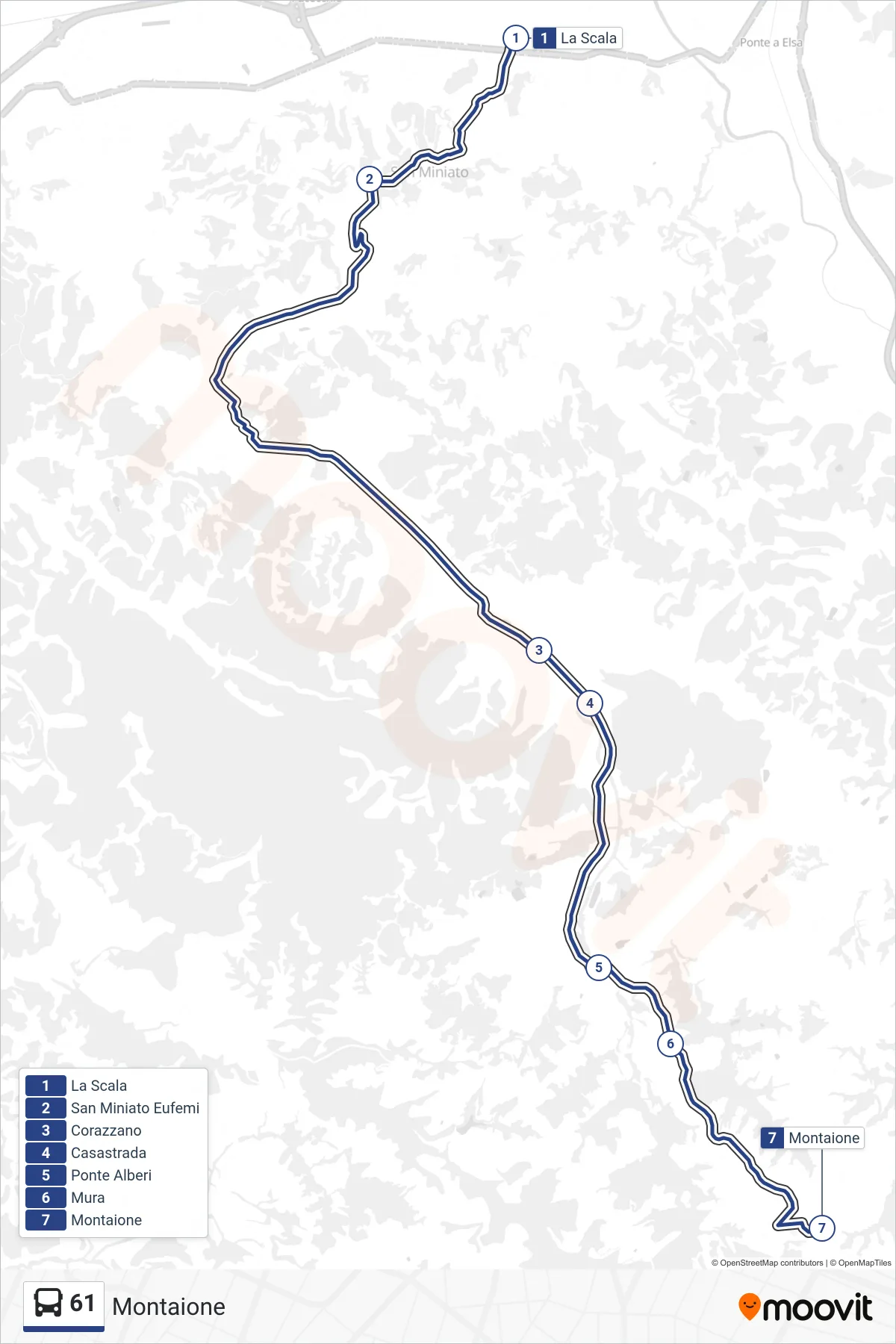Linea 61  tram (Montaione) - Percorsi e fermate sulla mappa