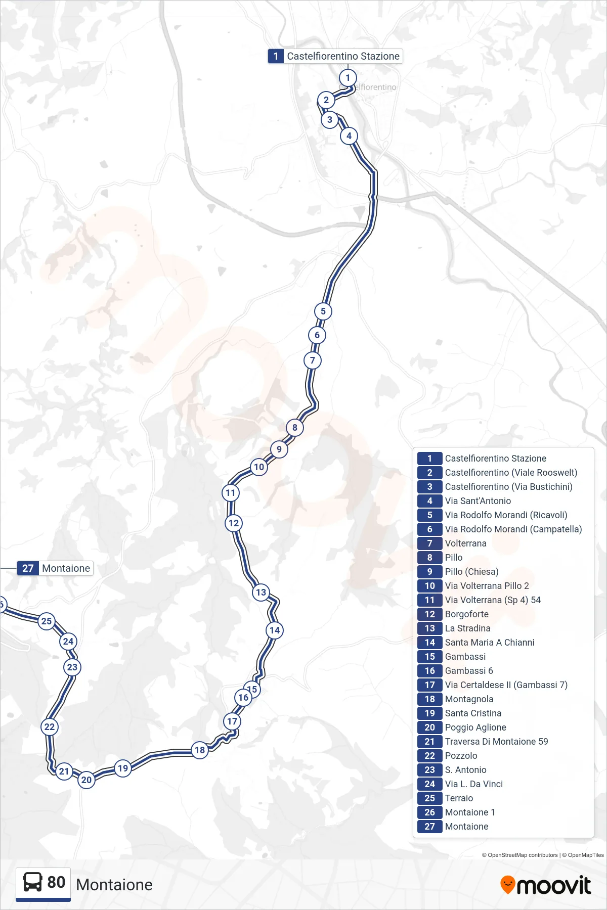 Linea 80  tram (Montaione) - Percorsi e fermate sulla mappa