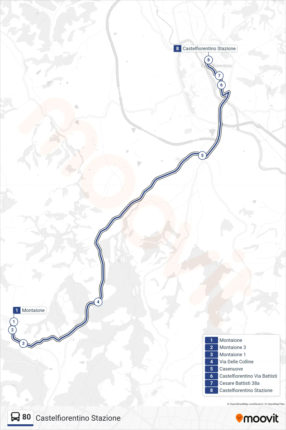 Linea 80 tram (Castelfiorentino Stazione) - Percorsi e fermate sulla mappa