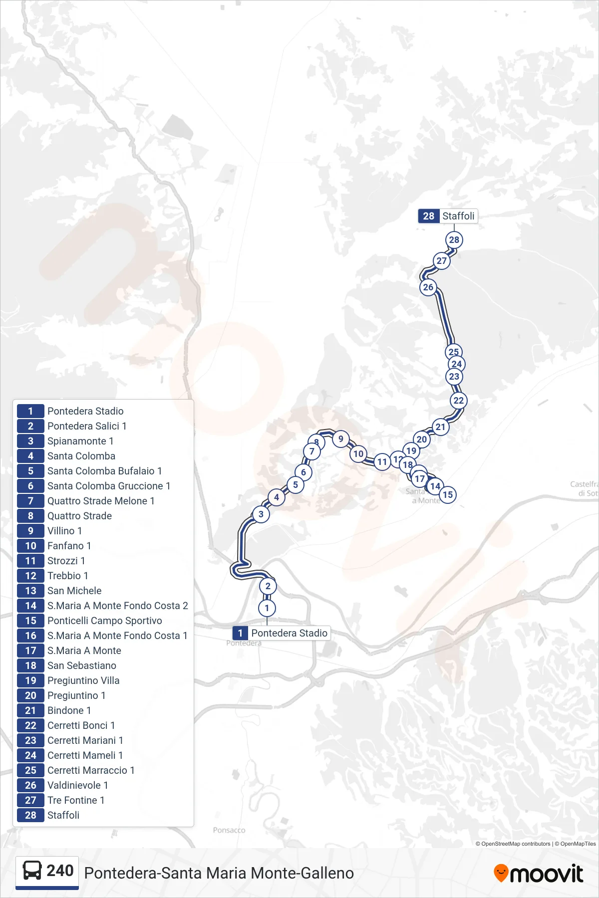 Linea 240  tram (Staffoli) - Percorsi e fermate sulla mappa
