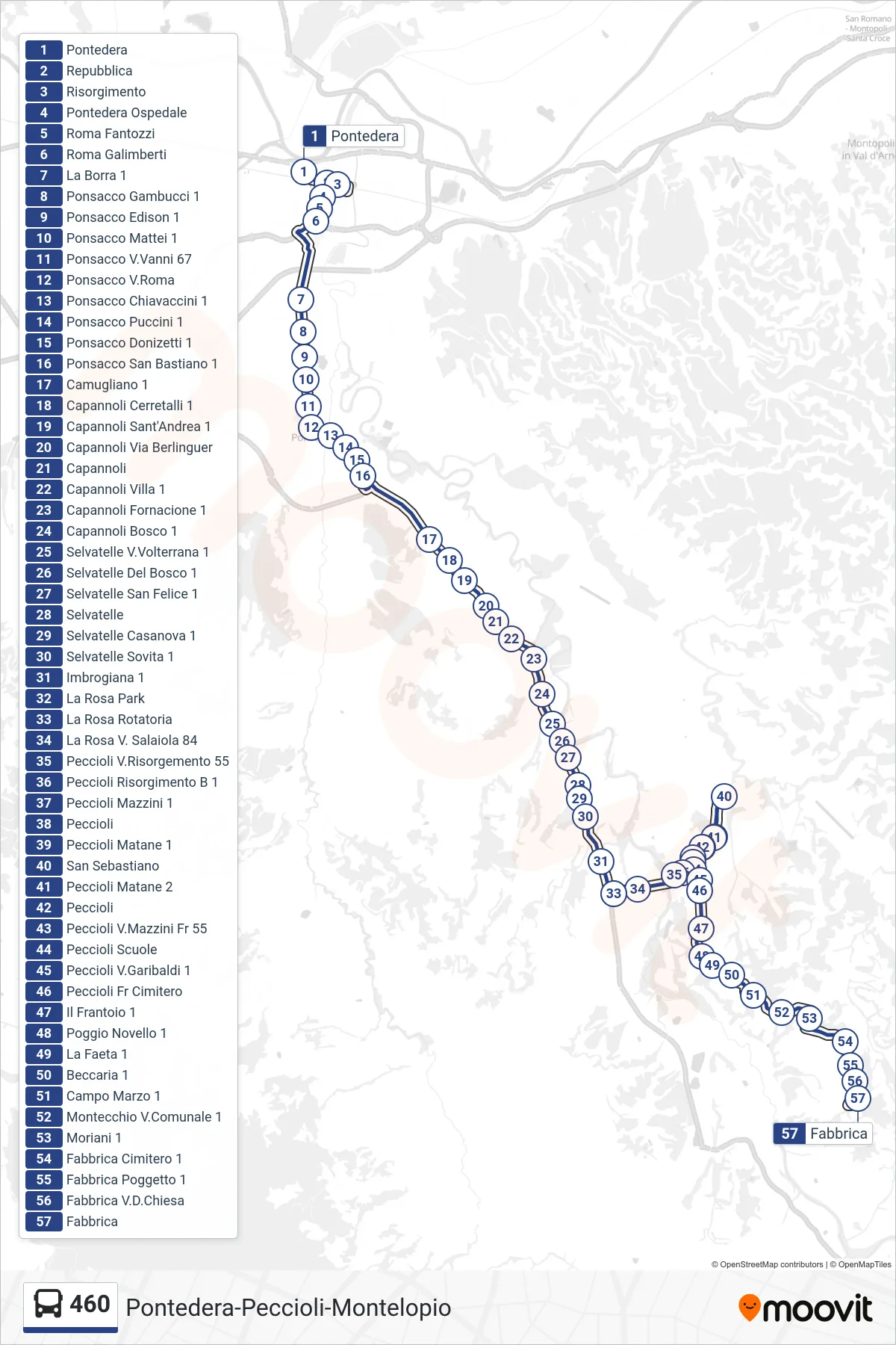 Linea 460  tram (Fabbrica) - Percorsi e fermate sulla mappa